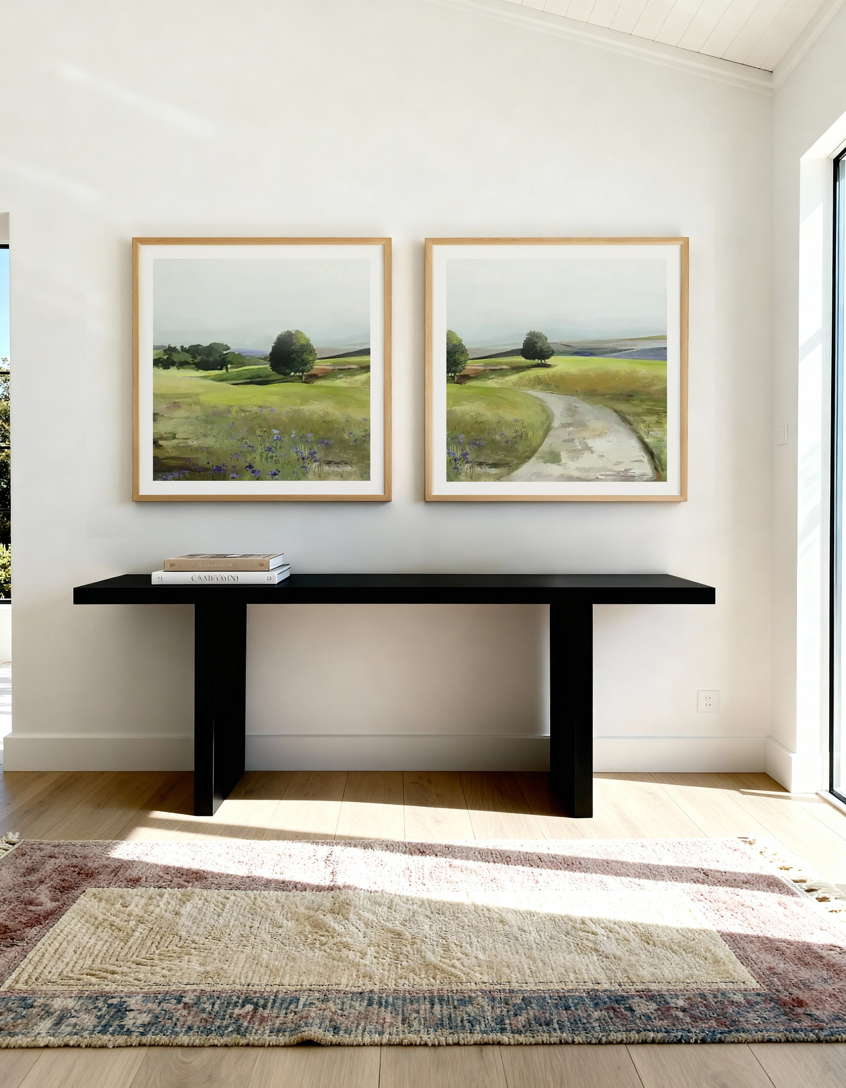 Rolling Green SQ Left & Right Art Print Set of 2 | Matching Wall Art