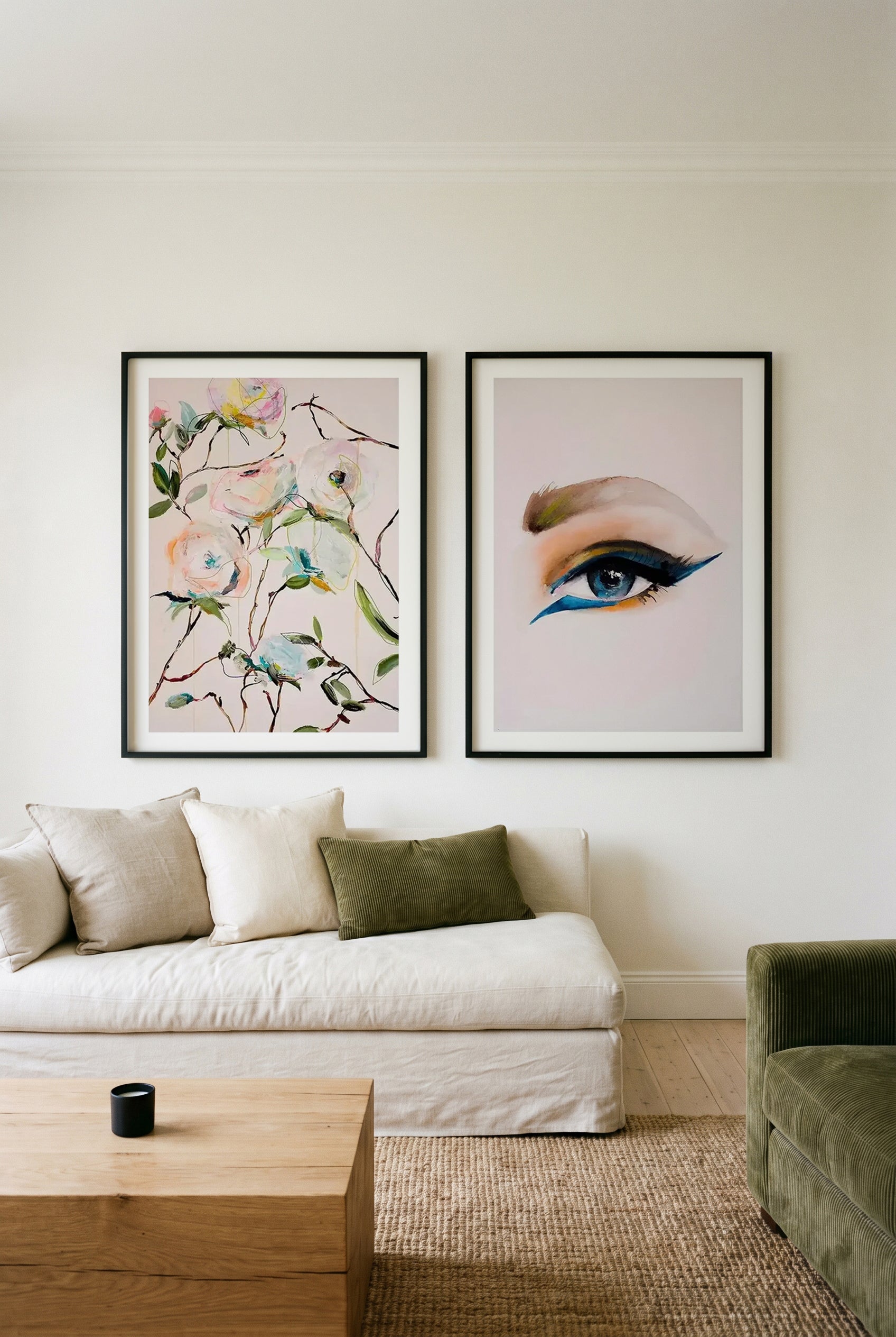 Rose Floral & Single Eye by Leigh Viner Art Print Set of 2 | Matching Wall Art