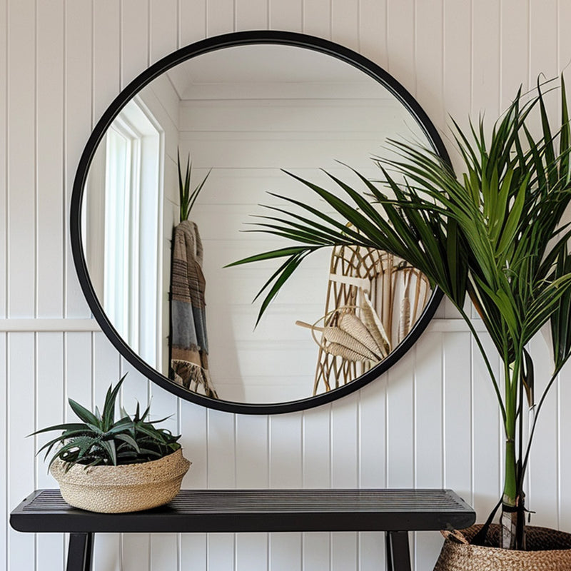 Round Black Mirror from Olive et Oriel where you can shop wallpaper and artworks online