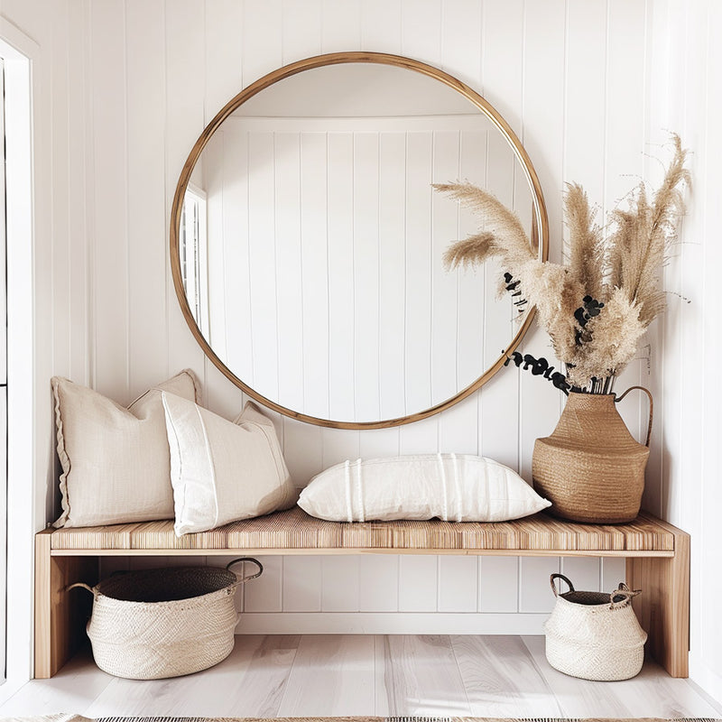 Round Oak Mirror from Olive et Oriel where you can shop wallpaper and artworks online