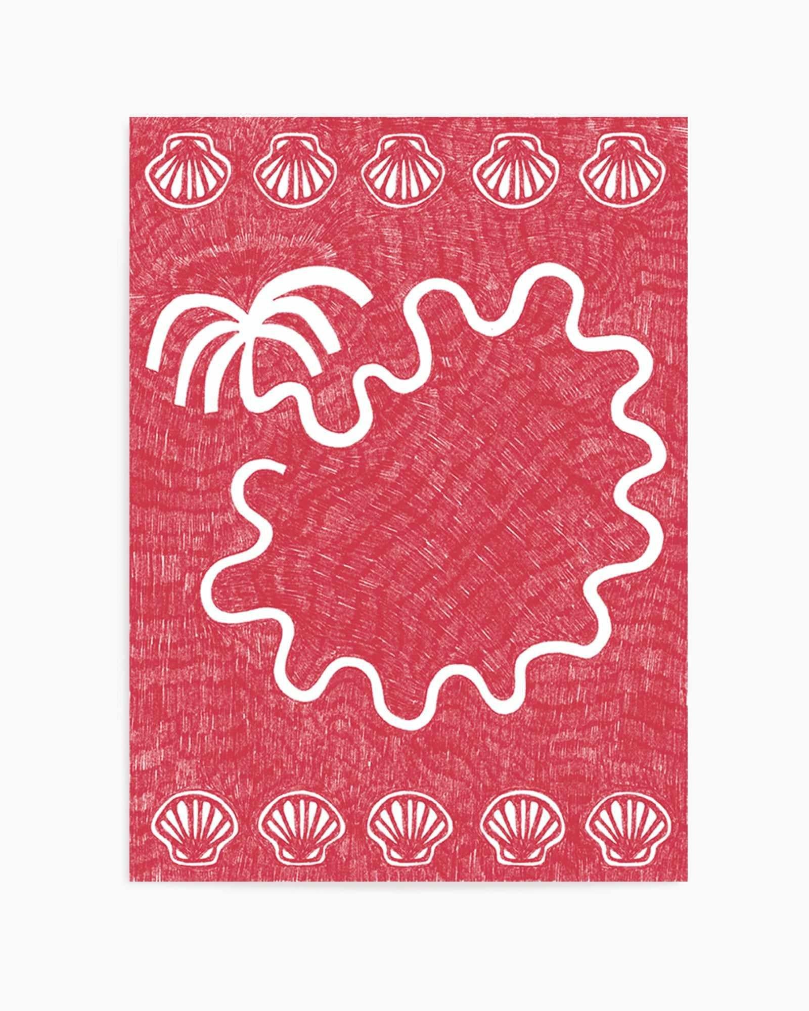 Shells And Palm Tree Coral Red by Shatha Al Dafai | Art Print