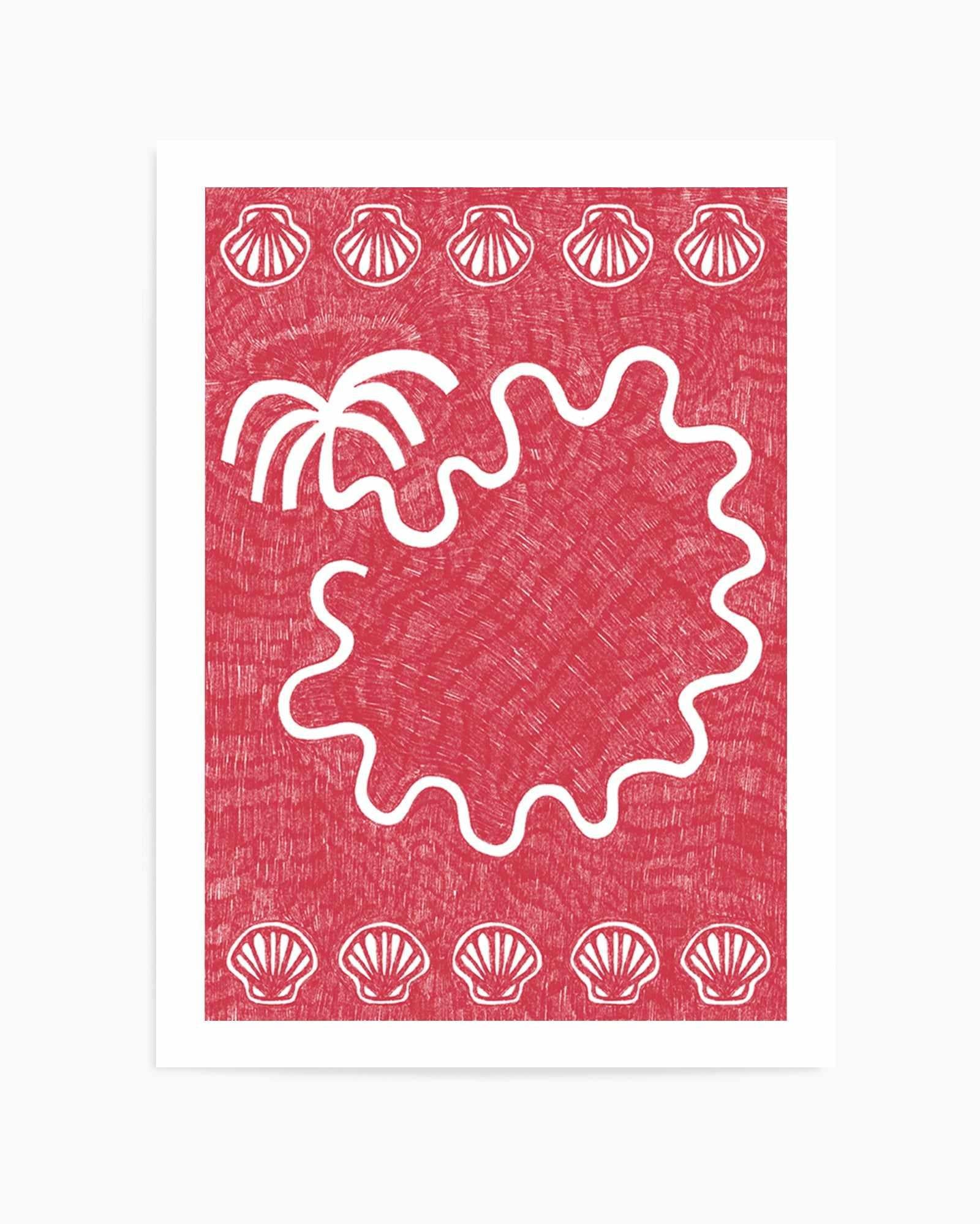 Shells And Palm Tree Coral Red by Shatha Al Dafai | Art Print