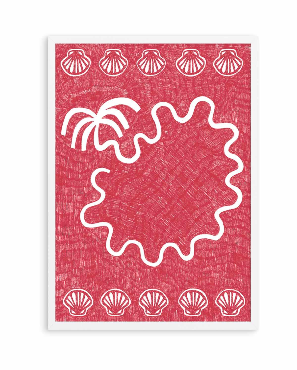 Shells And Palm Tree Coral Red by Shatha Al Dafai | Art Print