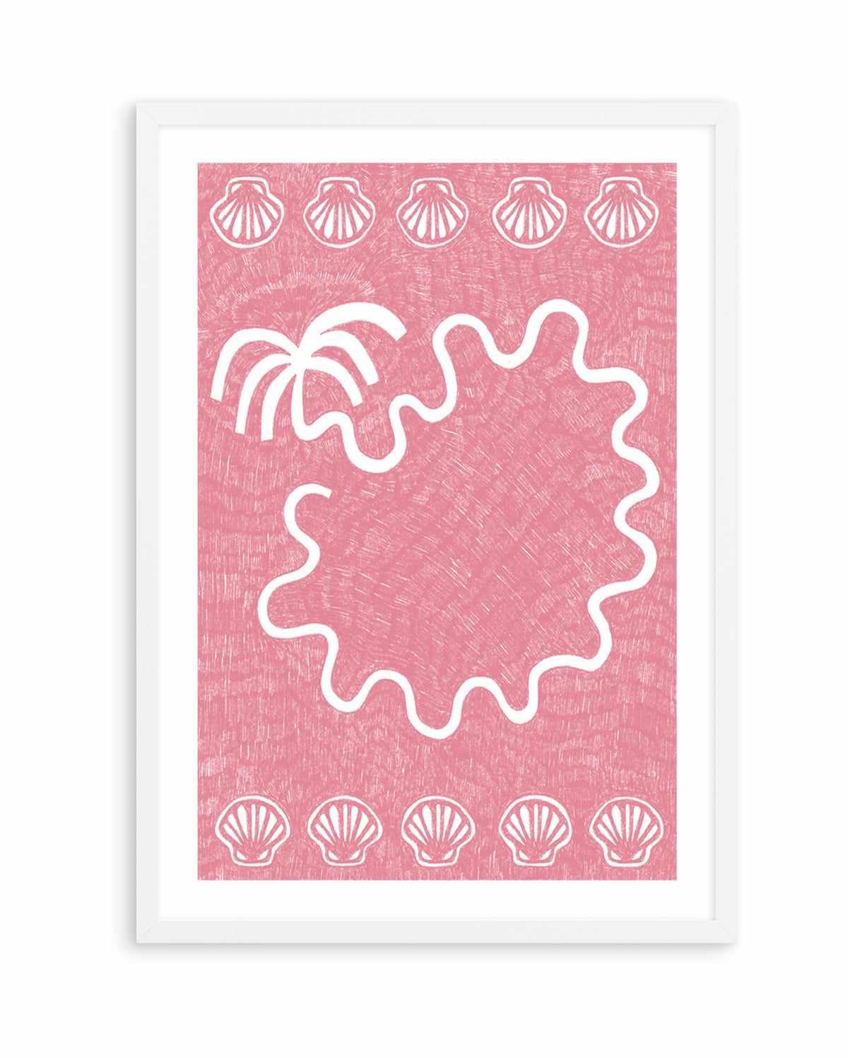 Shells And Palm Tree Baby Pink by Shatha Al Dafai | Art Print