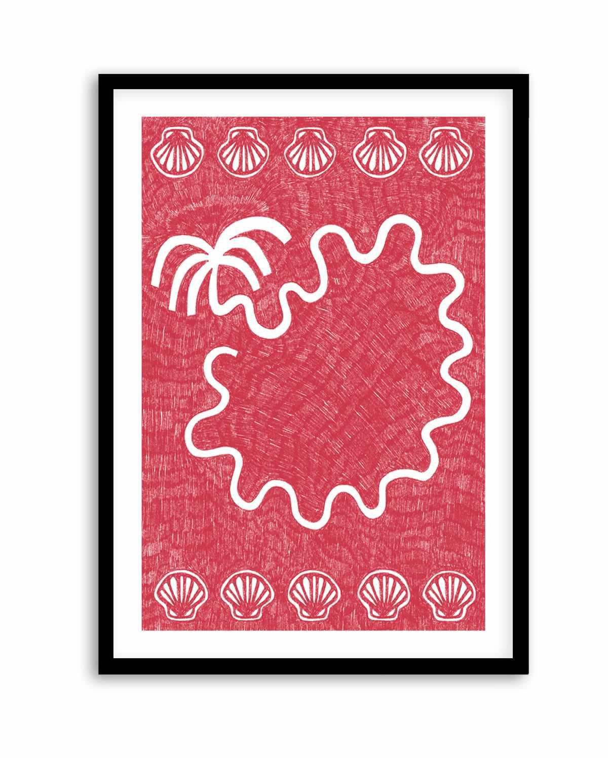 Shells And Palm Tree Coral Red by Shatha Al Dafai | Art Print