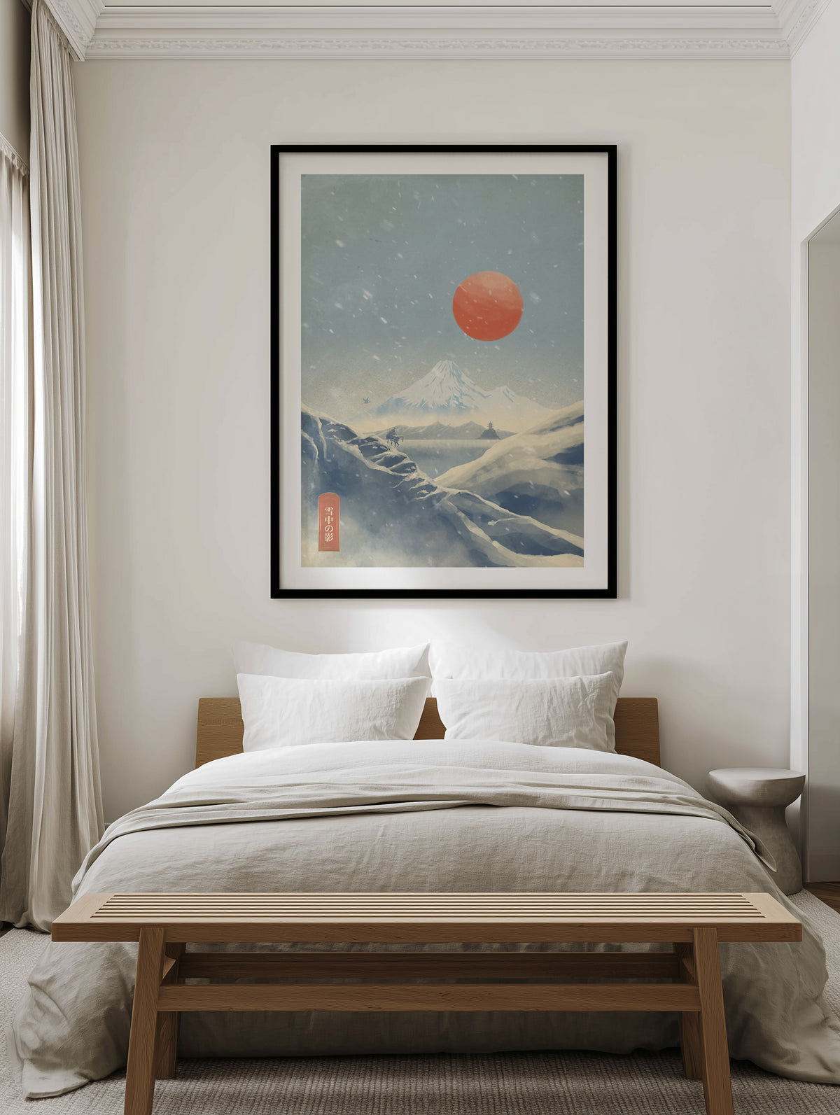 Snowy Mountain Red Sun by Fadil Roze | Art Print