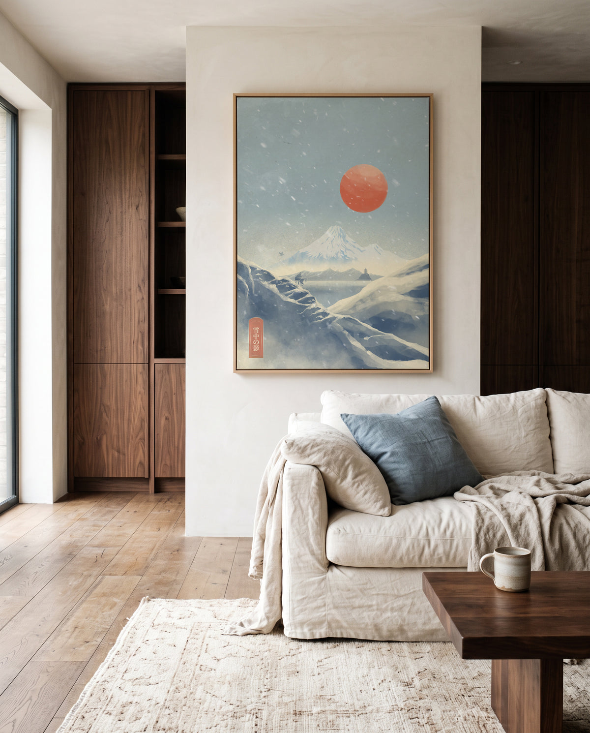 Snowy Mountain Red Sun by Fadil Roze | Framed Canvas Art Print