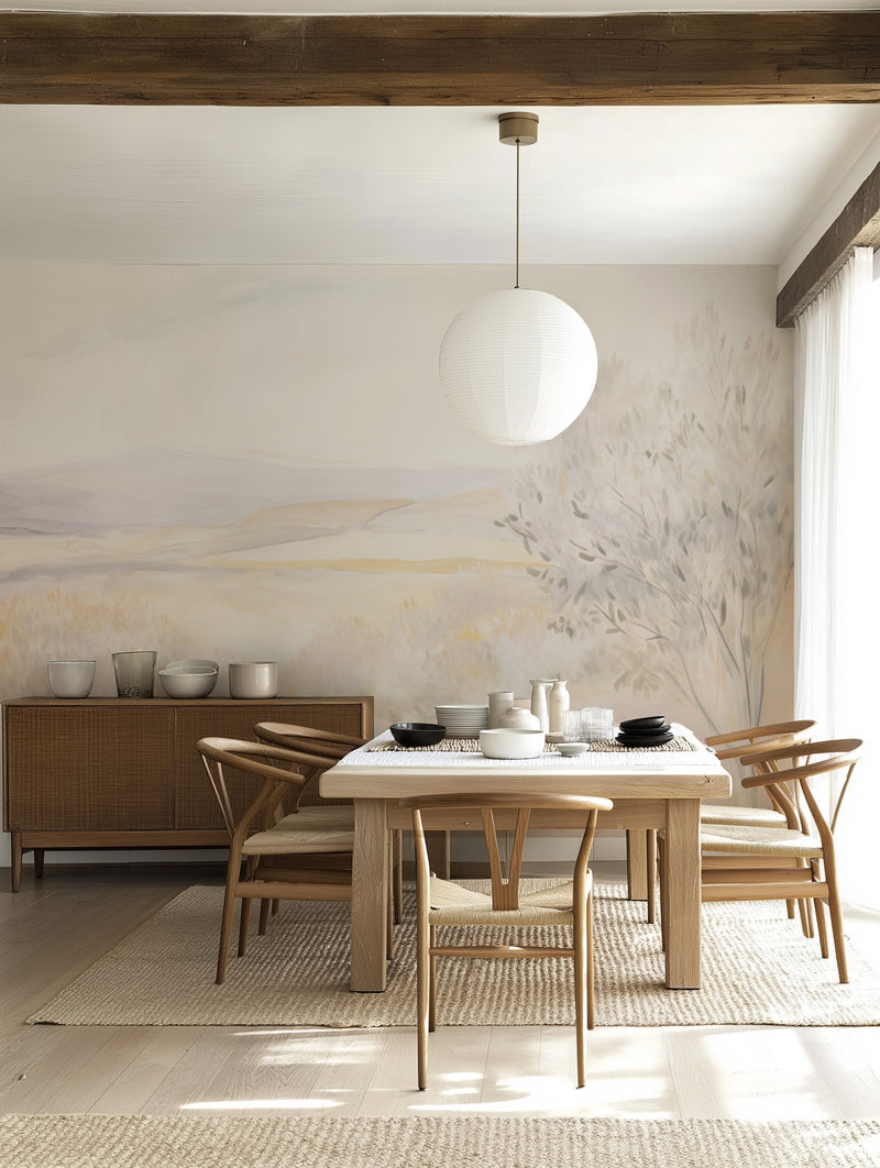 Soft Golden Horizon Mural Wallpaper from Olive et Oriel where you can shop wallpaper and artworks online