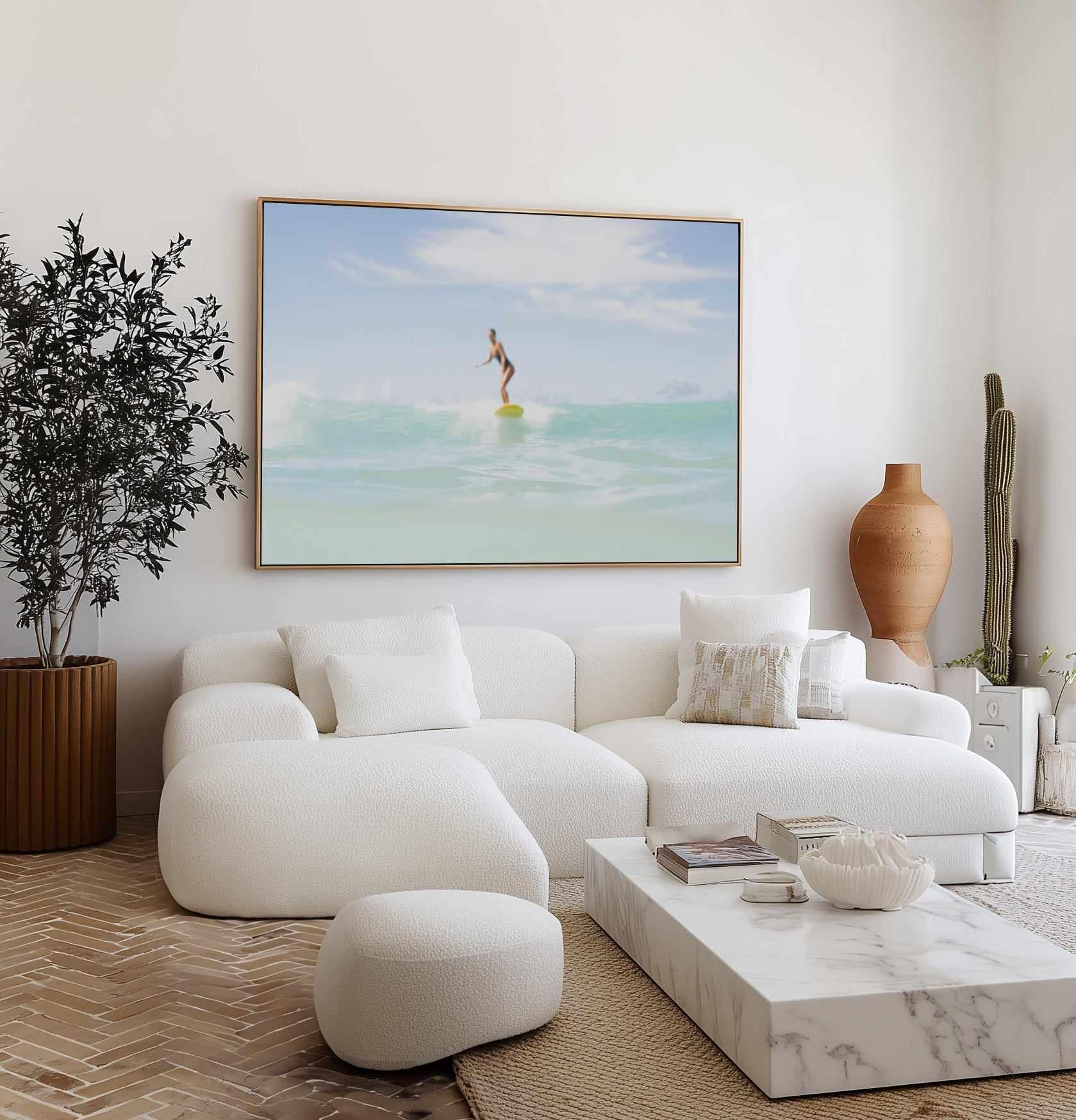 Soliel Surfer Girl, Waikiki Beach by Michael Geercke | Framed Canvas Art Print from Olive et Oriel where you can shop wallpaper and artworks online