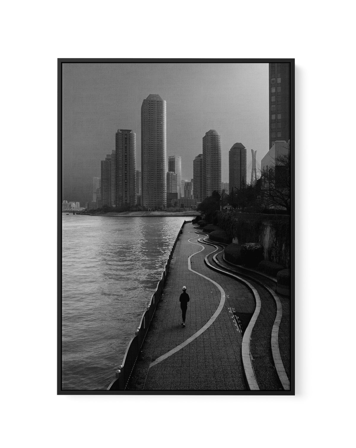 Solitary Riverside Runner by Yasuhiro Takachi | Framed Canvas Art Print