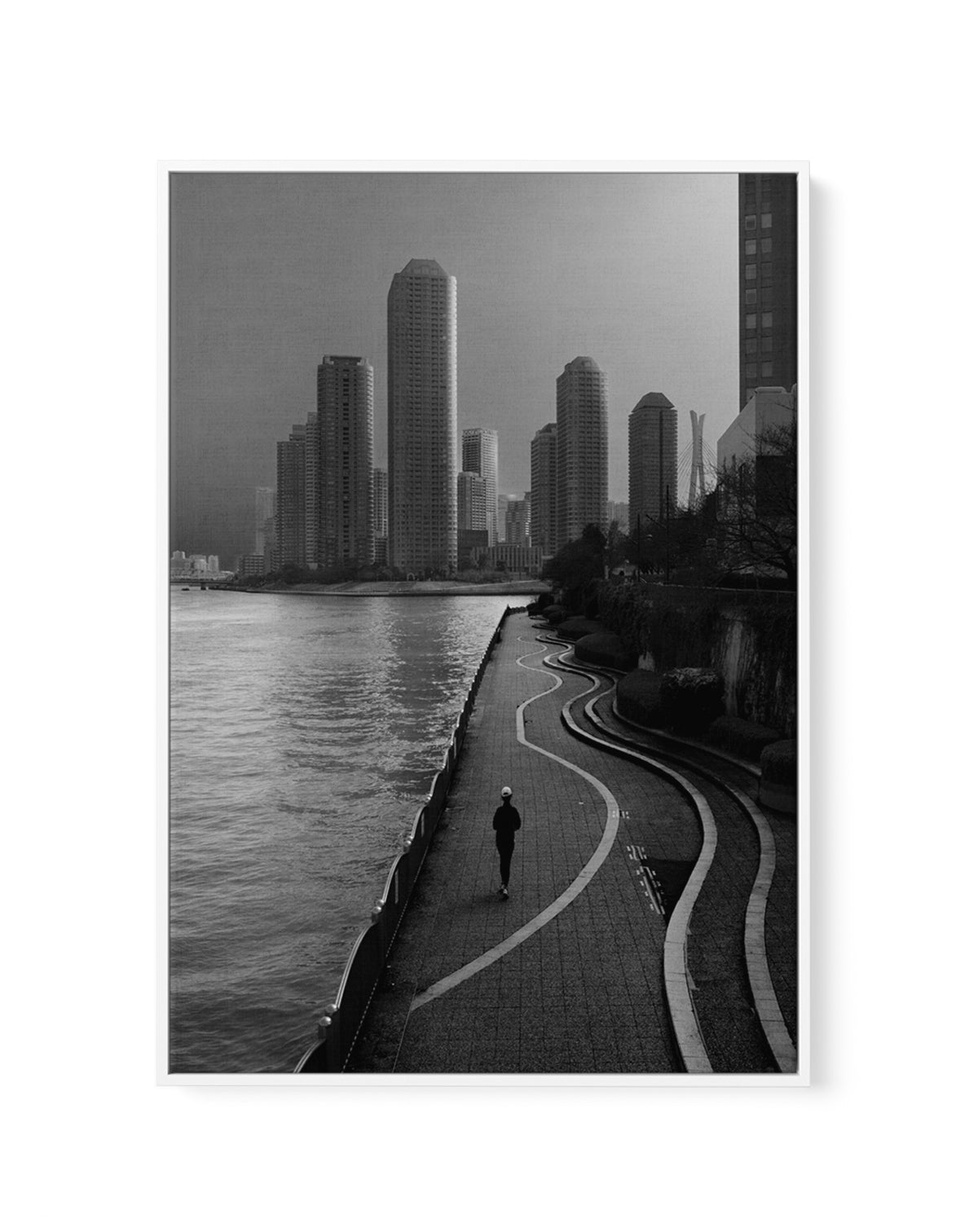 Solitary Riverside Runner by Yasuhiro Takachi | Framed Canvas Art Print