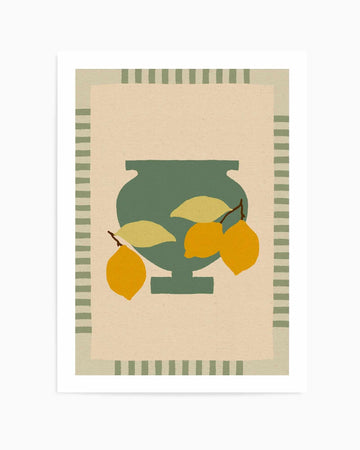 Still Life With Vase And Lemons III Color Edition by Shatha Al Dafai | Art Print from Olive et Oriel where you can shop wallpaper and artworks online
