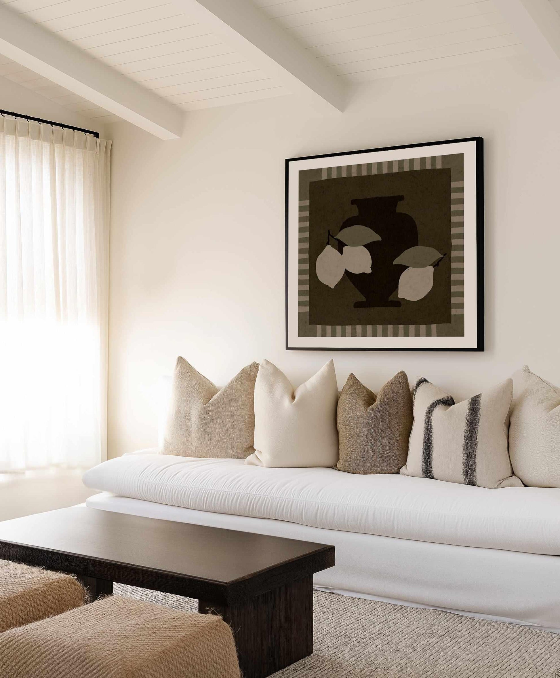 Still Life With Vase And Lemons I by Shatha Al Dafai | Art Print from Olive et Oriel where you can shop wallpaper and artworks online