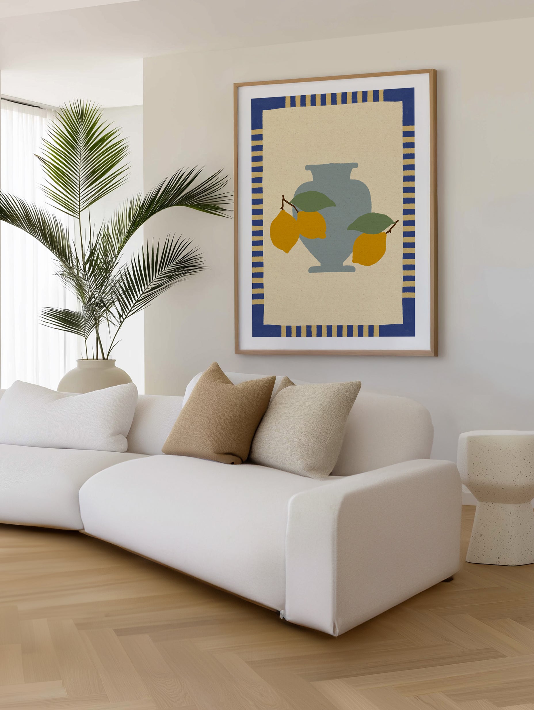 Still Life With Vase And Lemons I Color Edition by Shatha Al Dafai | Art Print