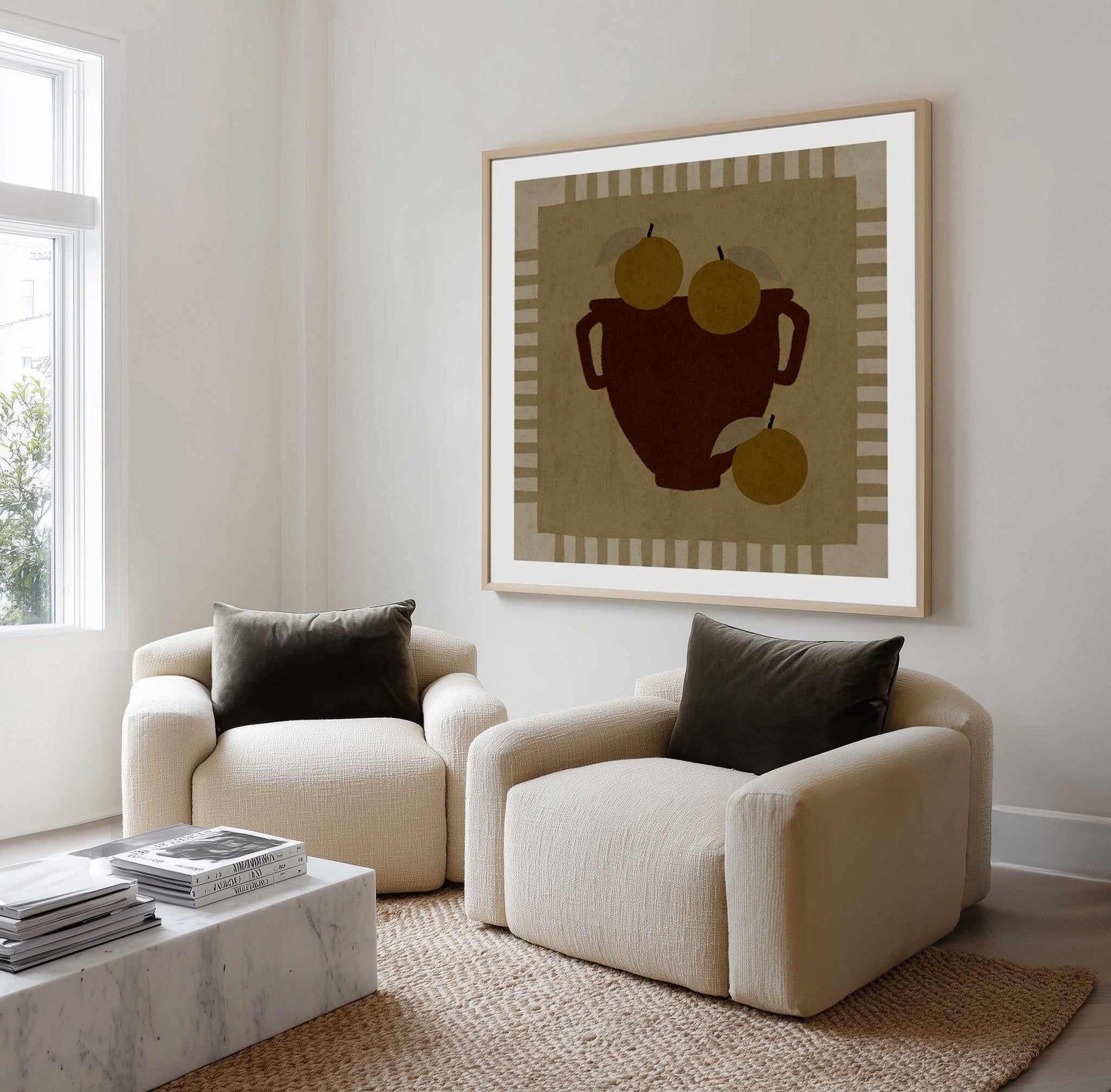 Still Life With Vase And Oranges III by Shatha Al Dafai | Art Print from Olive et Oriel where you can shop wallpaper and artworks online