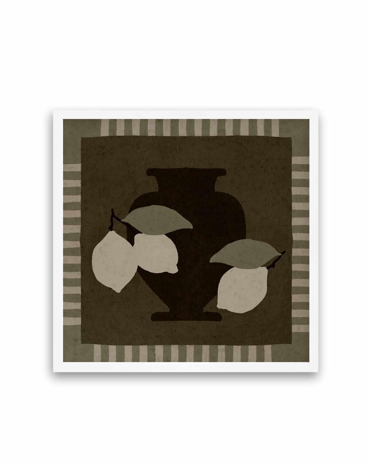 Still Life With Vase And Lemons I by Shatha Al Dafai | Art Print from Olive et Oriel where you can shop wallpaper and artworks online