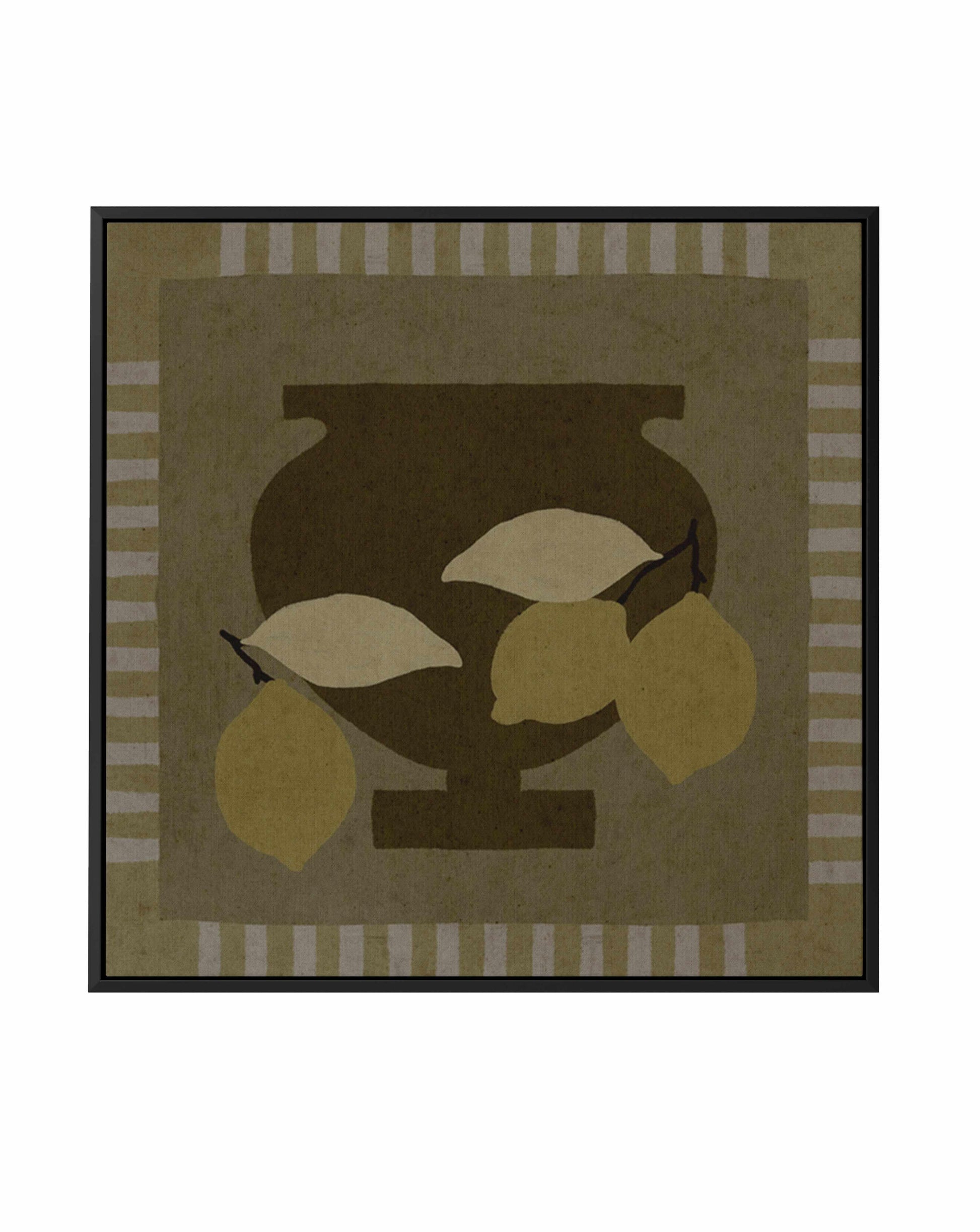 Still Life With Vase And Lemons III by Shatha Al Dafai | Framed Canvas Art Print from Olive et Oriel where you can shop wallpaper and artworks online