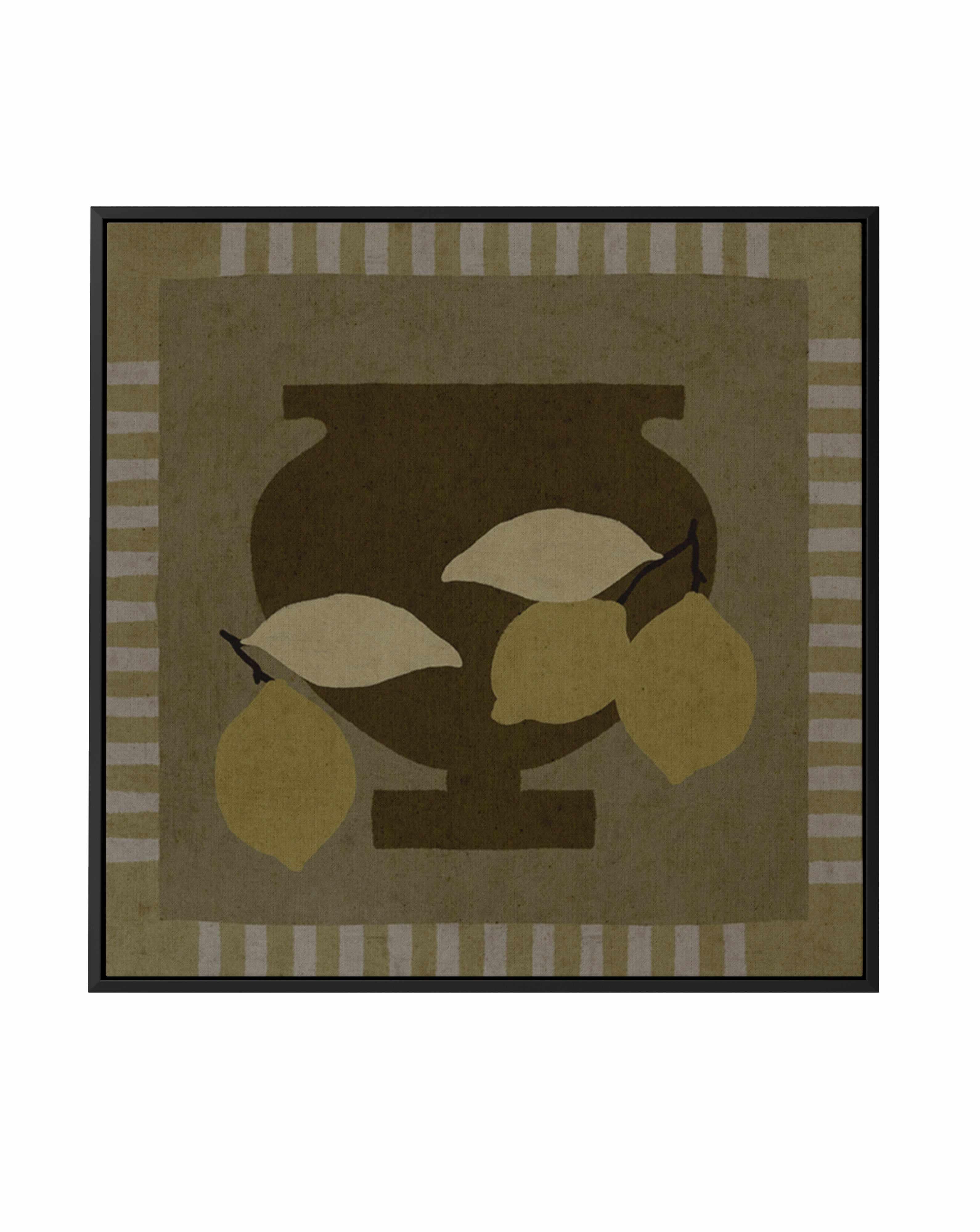Still Life With Vase And Lemons III by Shatha Al Dafai | Framed Canvas Art Print from Olive et Oriel where you can shop wallpaper and artworks online