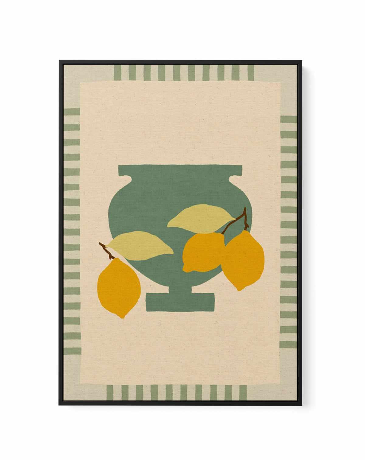 Still Life With Vase And Lemons III Color Edition by Shatha Al Dafai | Framed Canvas Art Print from Olive et Oriel where you can shop wallpaper and artworks online