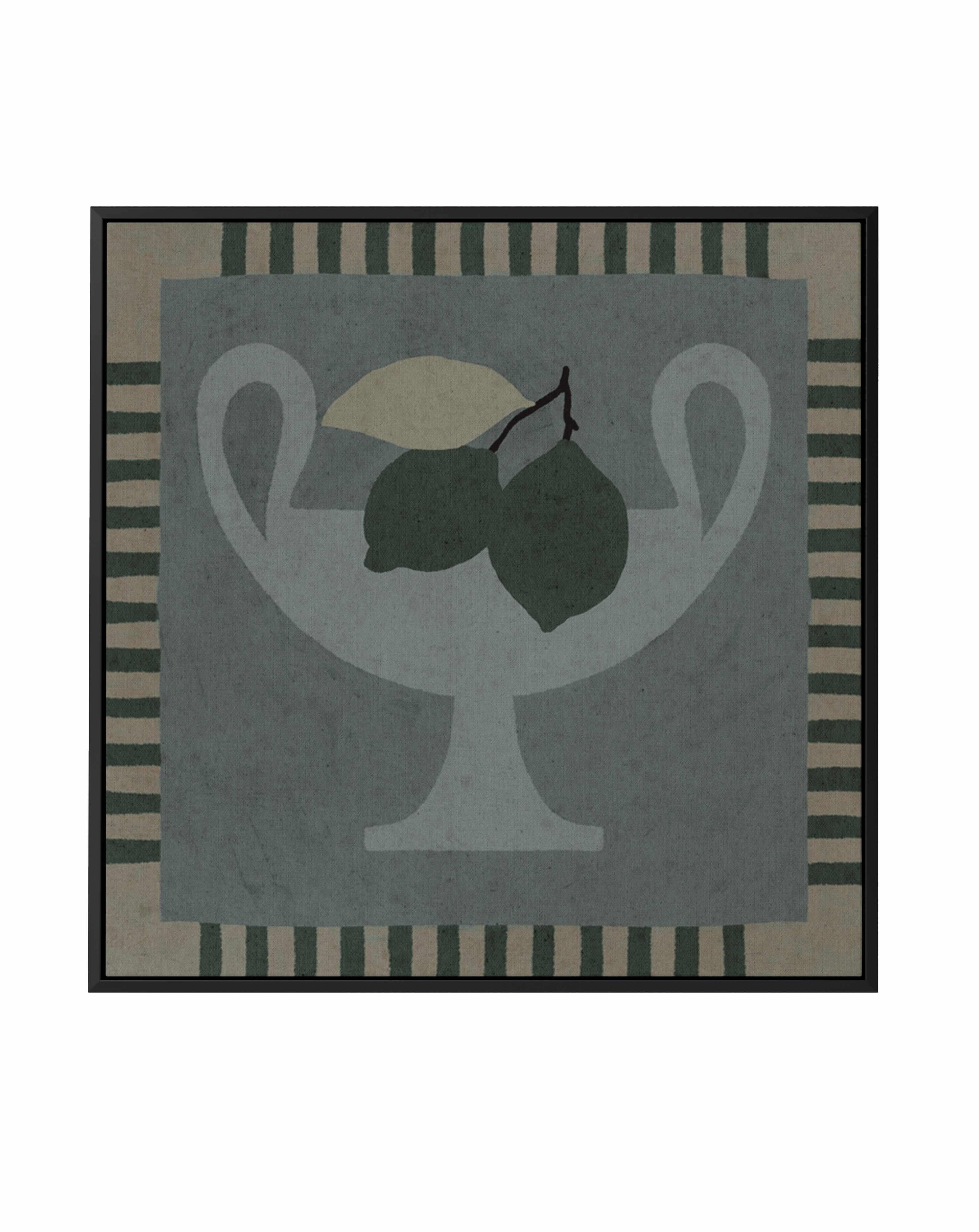 Still Life With Vase And Lemons II by Shatha Al Dafai | Framed Canvas Art Print from Olive et Oriel where you can shop wallpaper and artworks online