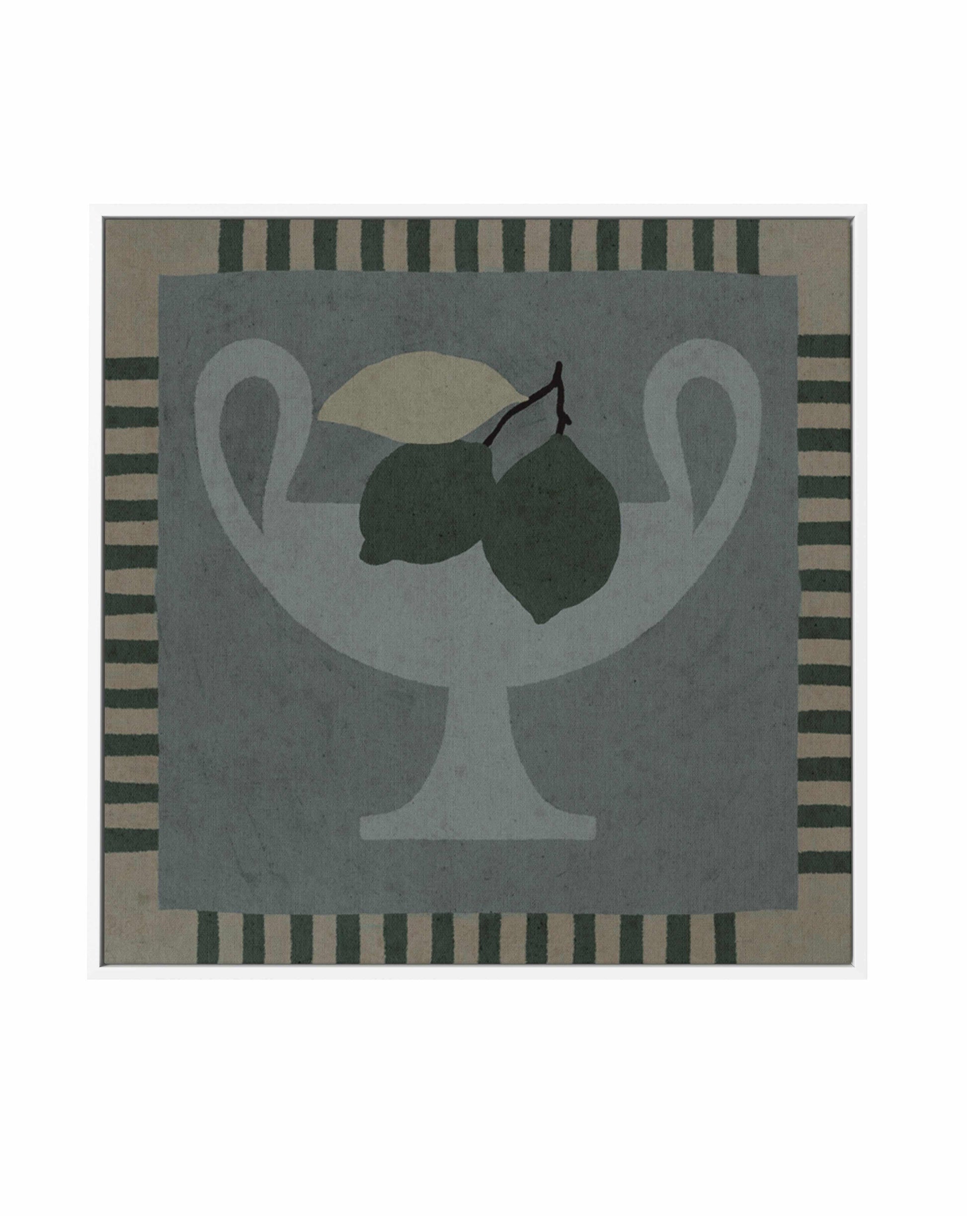Still Life With Vase And Lemons II by Shatha Al Dafai | Framed Canvas Art Print from Olive et Oriel where you can shop wallpaper and artworks online