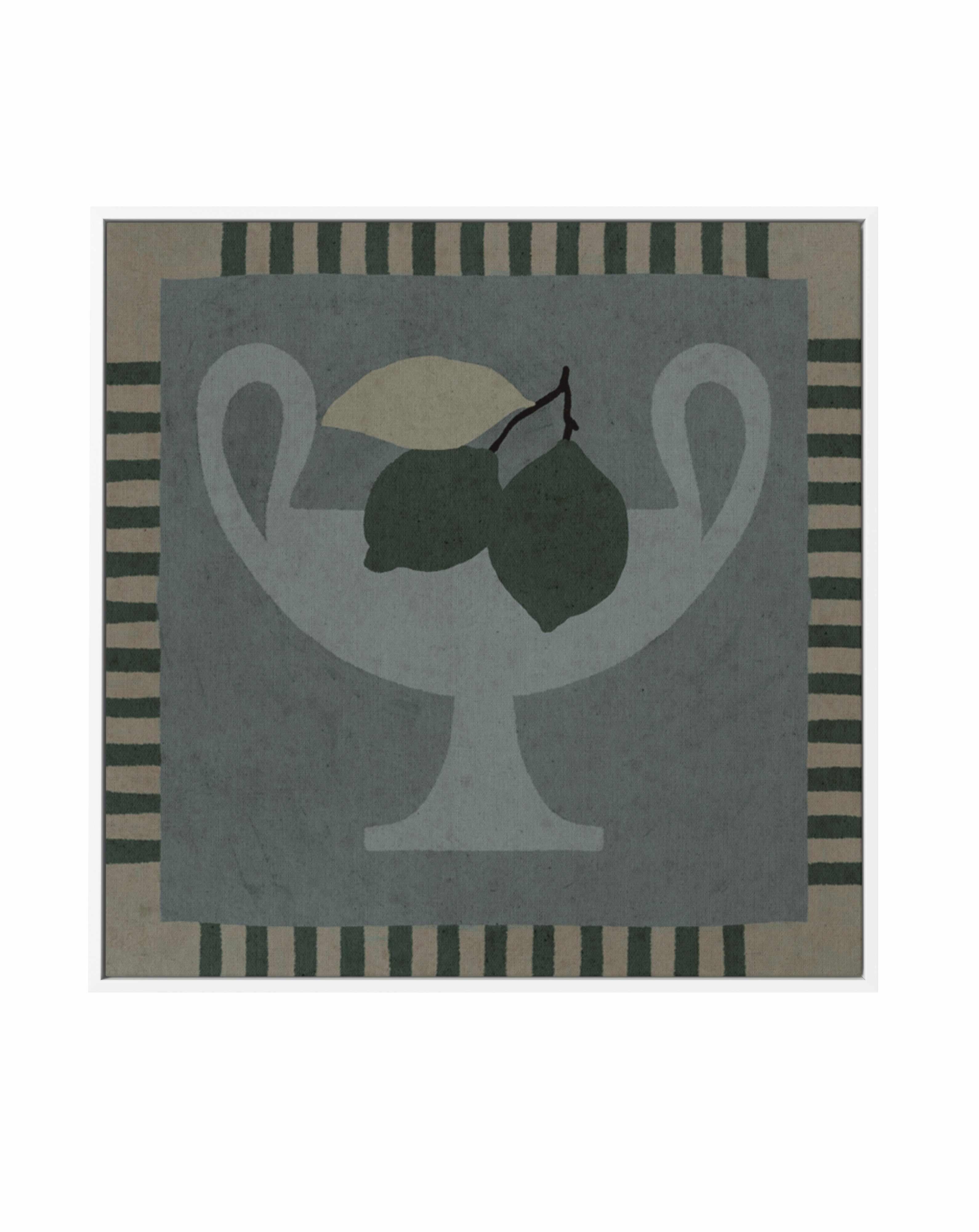 Still Life With Vase And Lemons II by Shatha Al Dafai | Framed Canvas Art Print from Olive et Oriel where you can shop wallpaper and artworks online