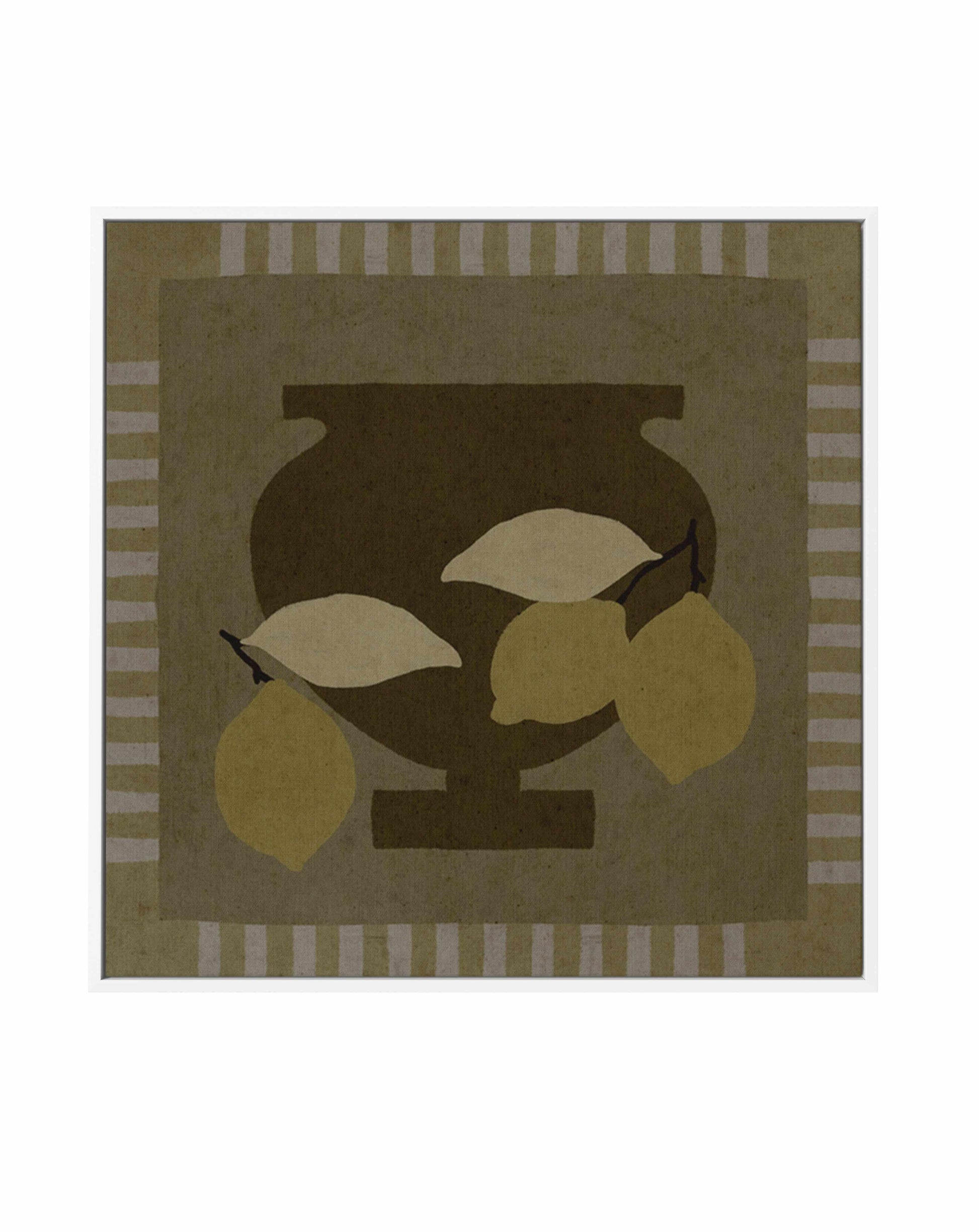 Still Life With Vase And Lemons III by Shatha Al Dafai | Framed Canvas Art Print from Olive et Oriel where you can shop wallpaper and artworks online