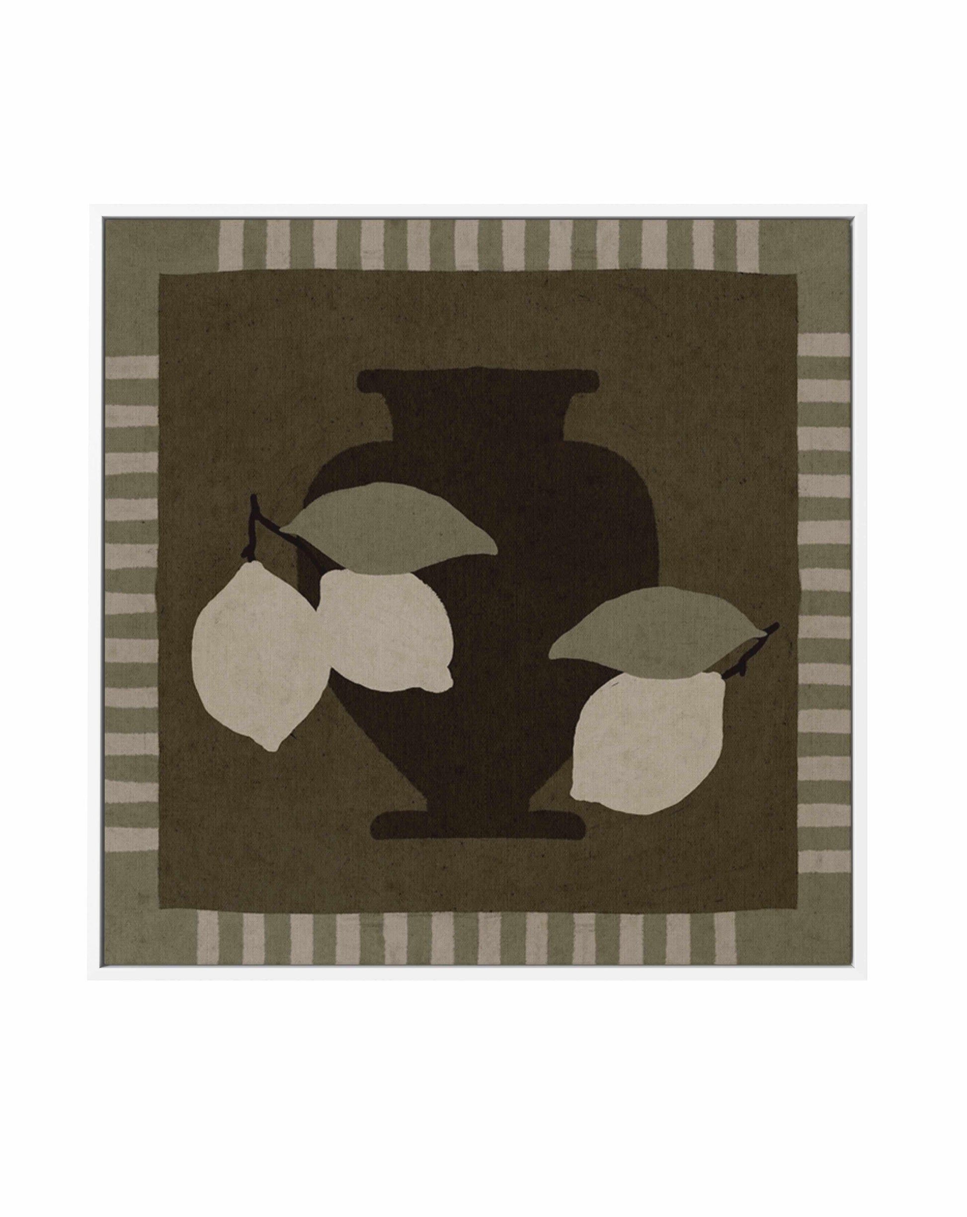 Still Life With Vase And Lemons I by Shatha Al Dafai | Framed Canvas Art Print from Olive et Oriel where you can shop wallpaper and artworks online