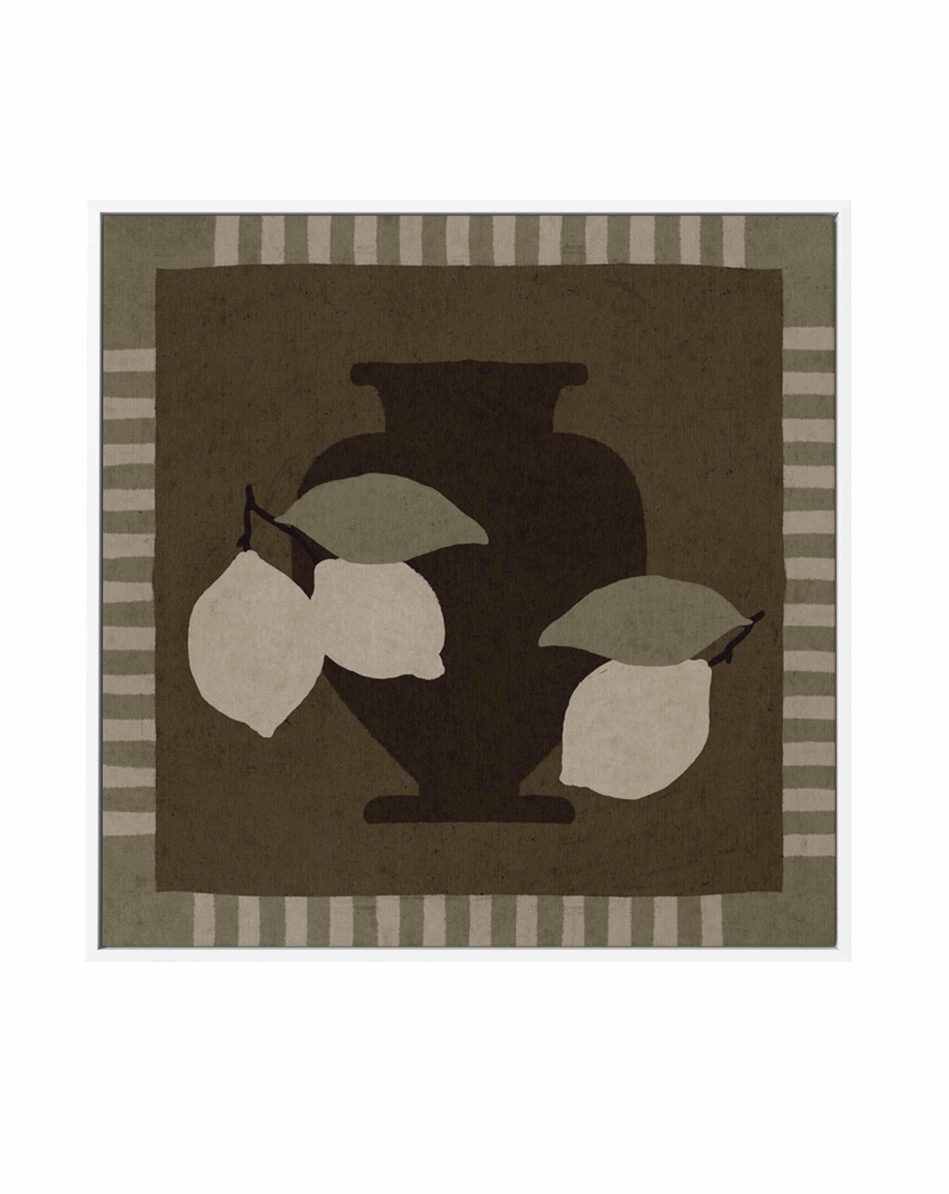 Still Life With Vase And Lemons I by Shatha Al Dafai | Framed Canvas Art Print from Olive et Oriel where you can shop wallpaper and artworks online