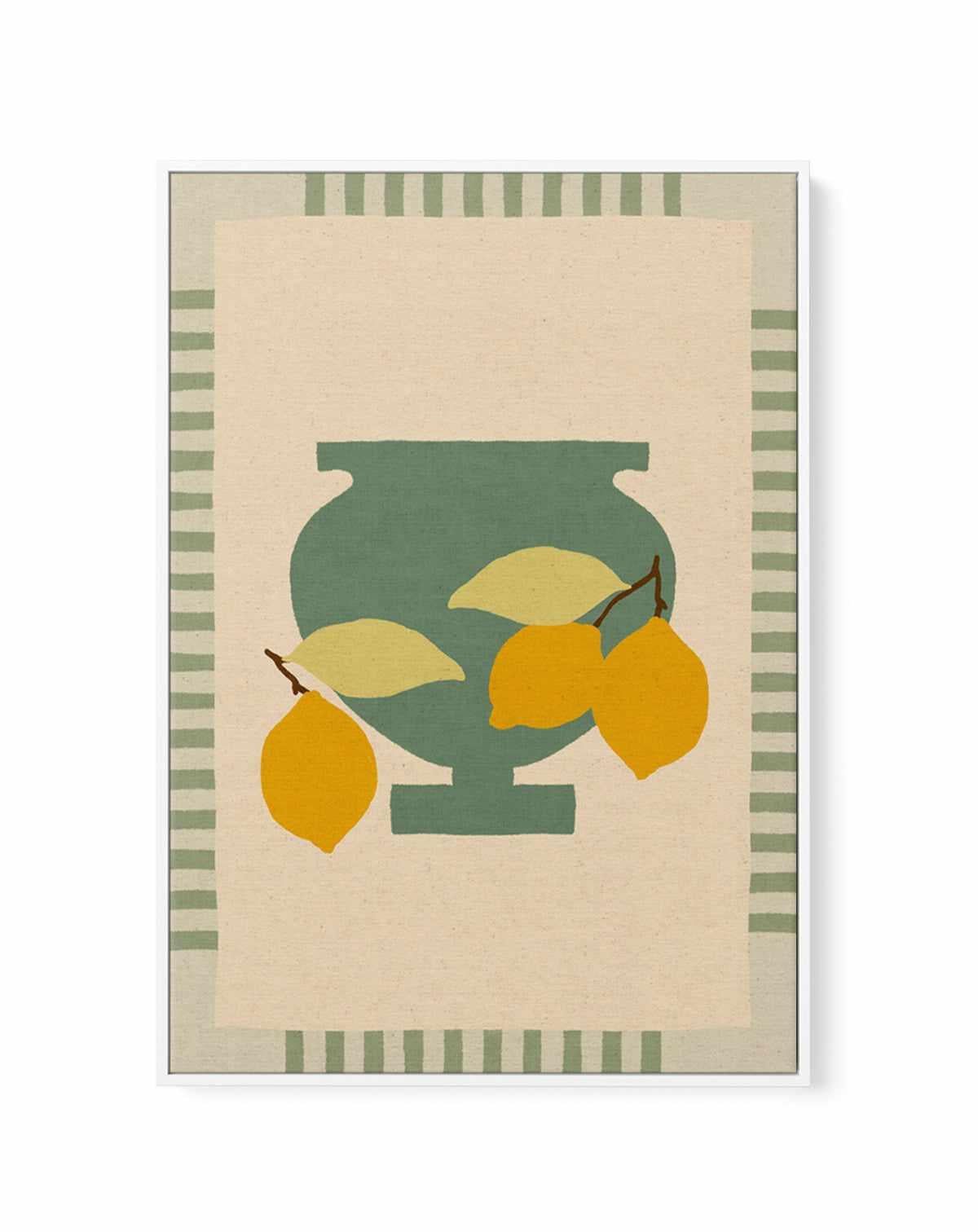 Still Life With Vase And Lemons III Color Edition by Shatha Al Dafai | Framed Canvas Art Print from Olive et Oriel where you can shop wallpaper and artworks online