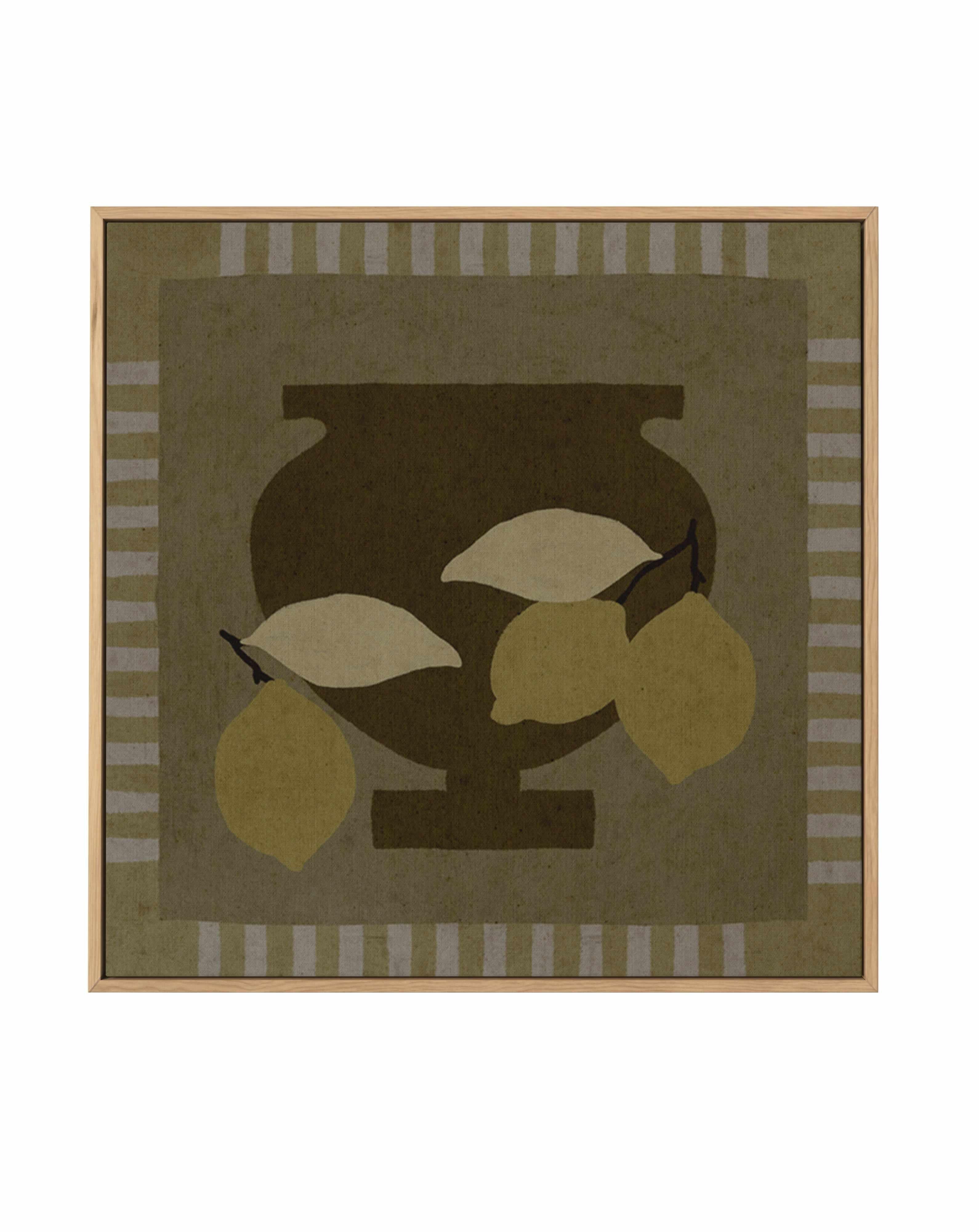 Still Life With Vase And Lemons III by Shatha Al Dafai | Framed Canvas Art Print from Olive et Oriel where you can shop wallpaper and artworks online