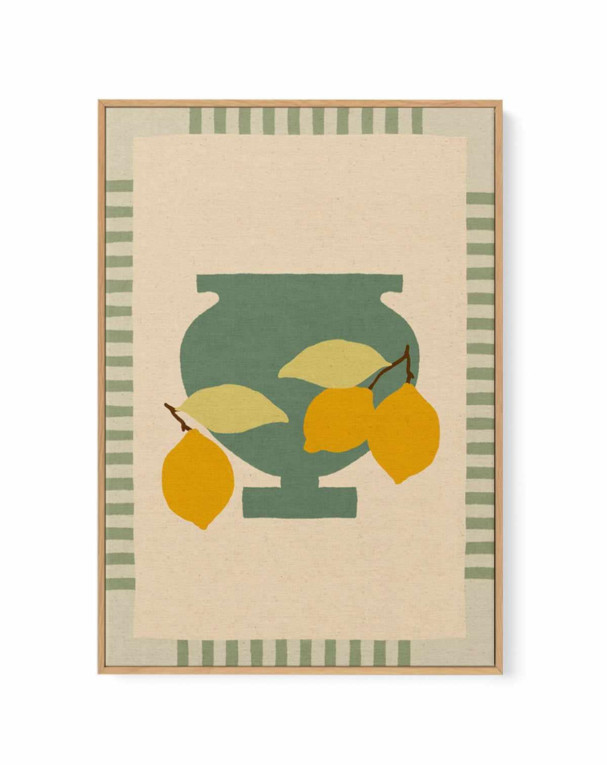 Still Life With Vase And Lemons III Color Edition by Shatha Al Dafai | Framed Canvas Art Print from Olive et Oriel where you can shop wallpaper and artworks online