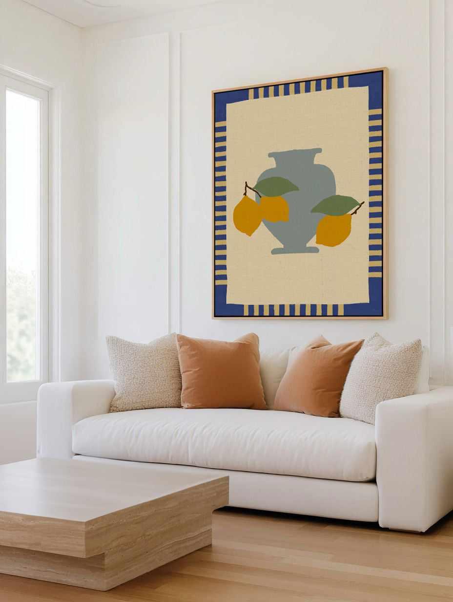 Still Life With Vase And Lemons I Color Edition by Shatha Al Dafai | Framed Canvas Art Print from Olive et Oriel where you can shop wallpaper and artworks online