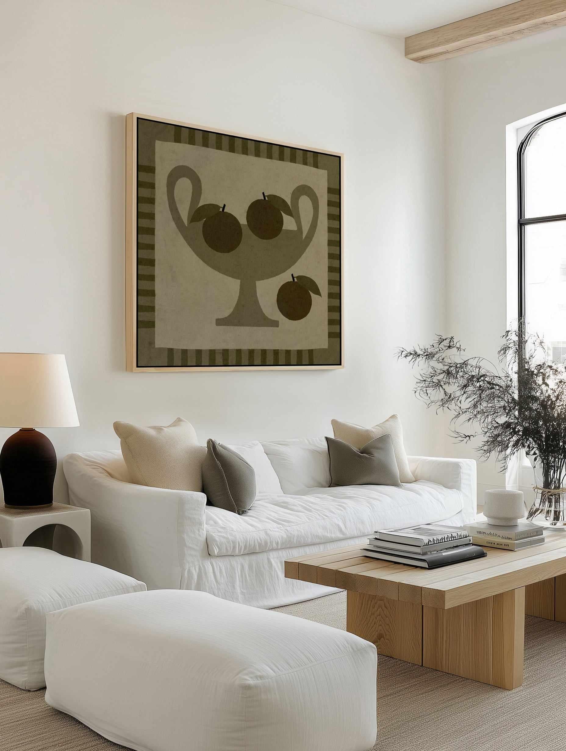 Still Life With Vase And Oranges I by Shatha Al Dafai | Framed Canvas Art Print from Olive et Oriel where you can shop wallpaper and artworks online