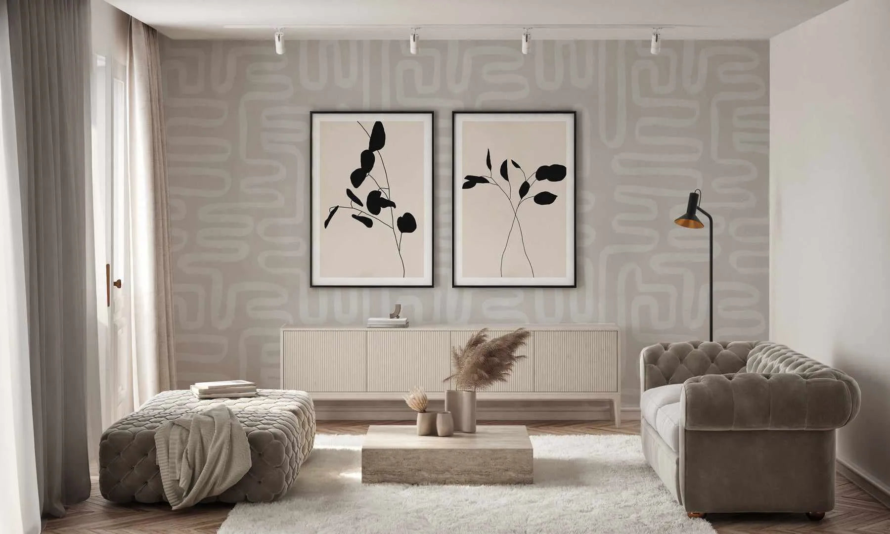 Abstract Lines in Sand Wallpaper from Olive et Oriel where you can shop wallpaper and artworks online
