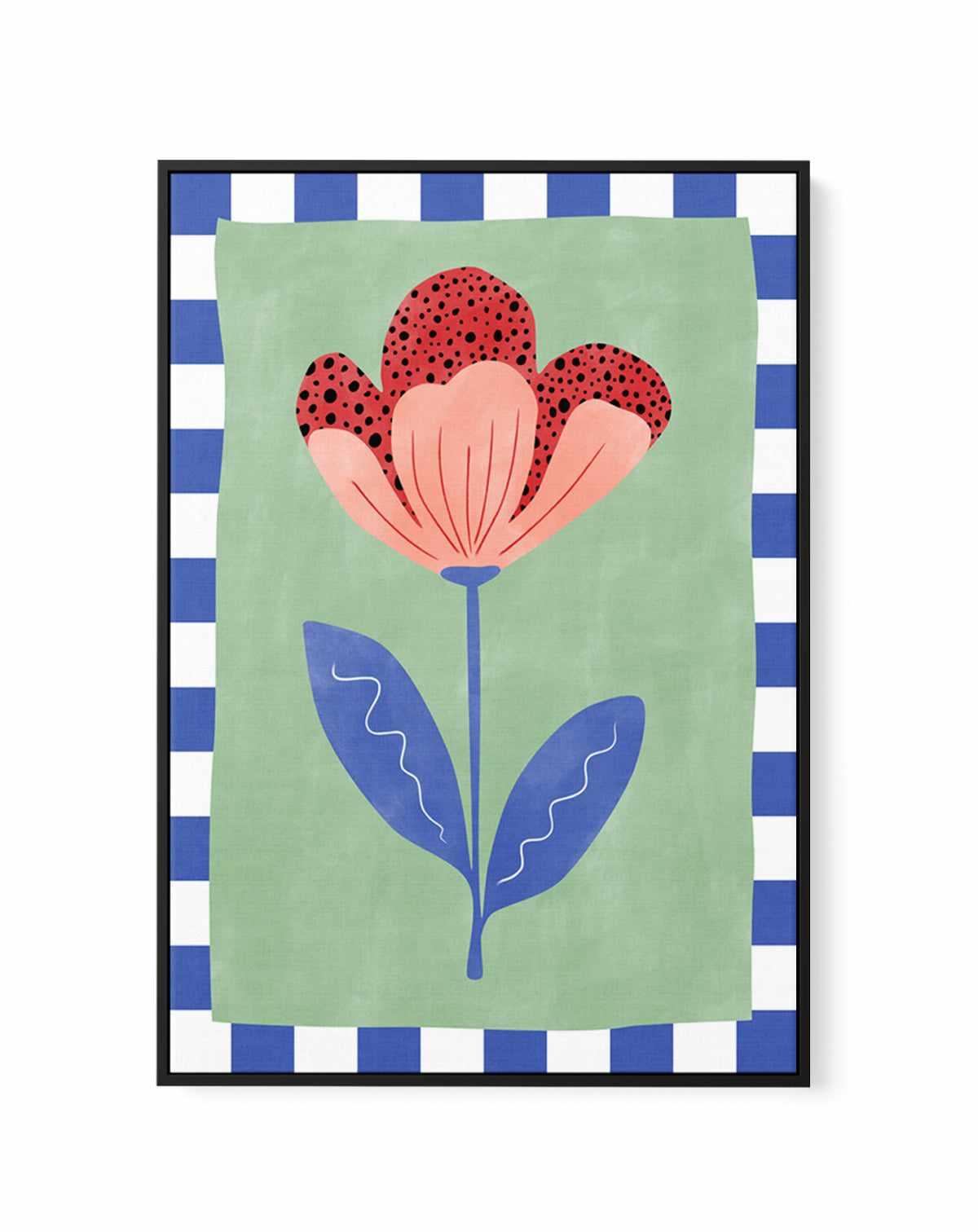 Stylized Flower With Red Petals And Black Dots by Elena Ristova | Framed Canvas Art Print from Olive et Oriel where you can shop wallpaper and artworks online