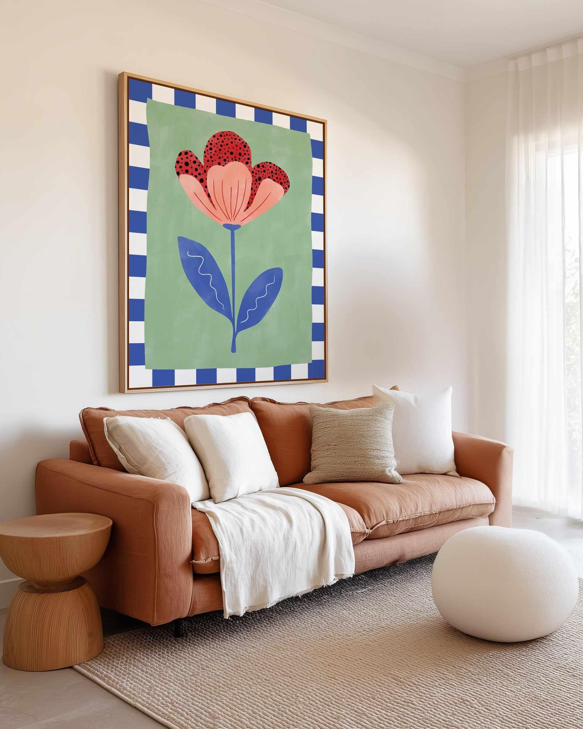 Stylized Flower With Red Petals And Black Dots by Elena Ristova | Framed Canvas Art Print from Olive et Oriel where you can shop wallpaper and artworks online