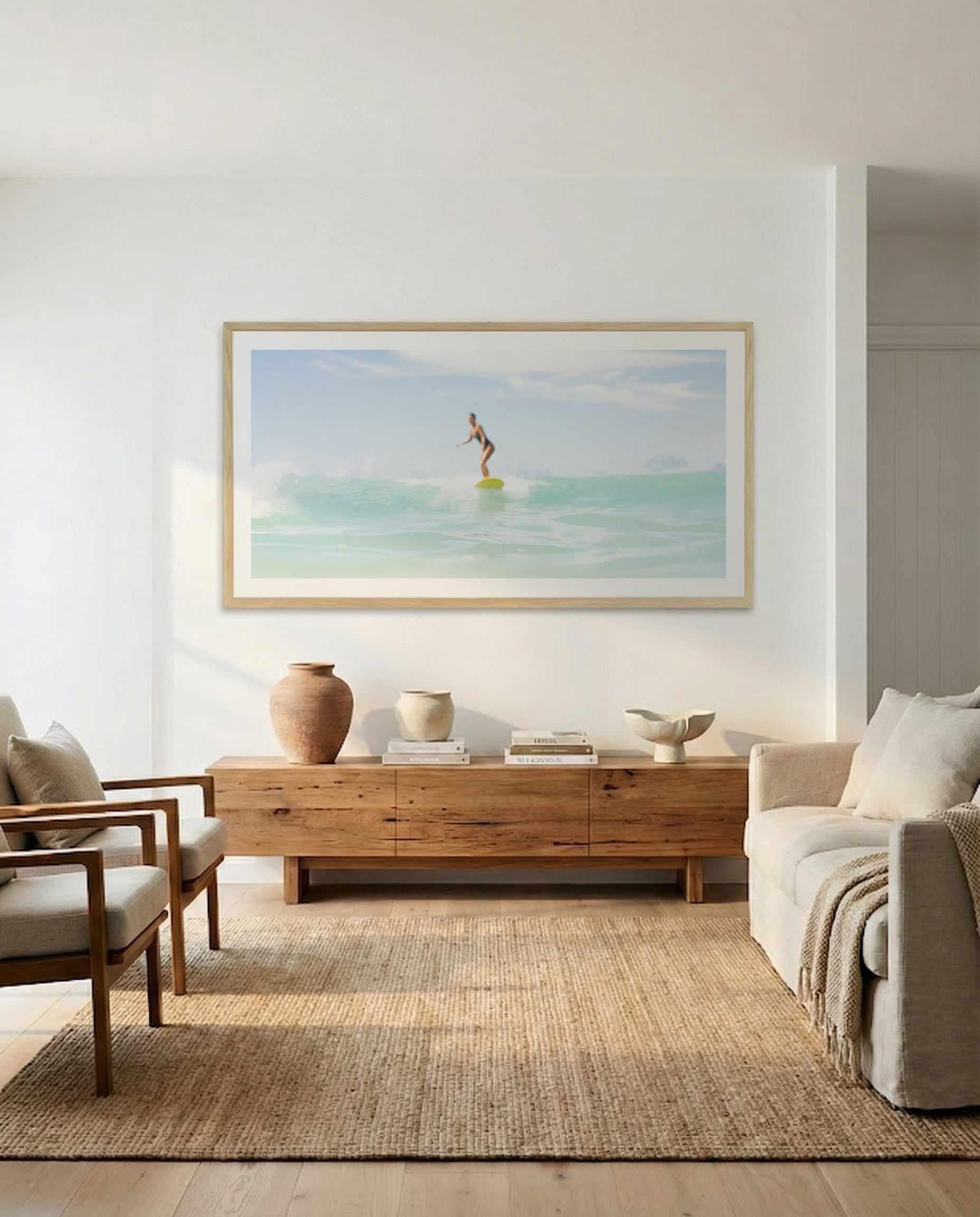 Surfer Girl, Waikiki Beach by Michael Geercke | Panoramic Art Print from Olive et Oriel where you can shop wallpaper and artworks online
