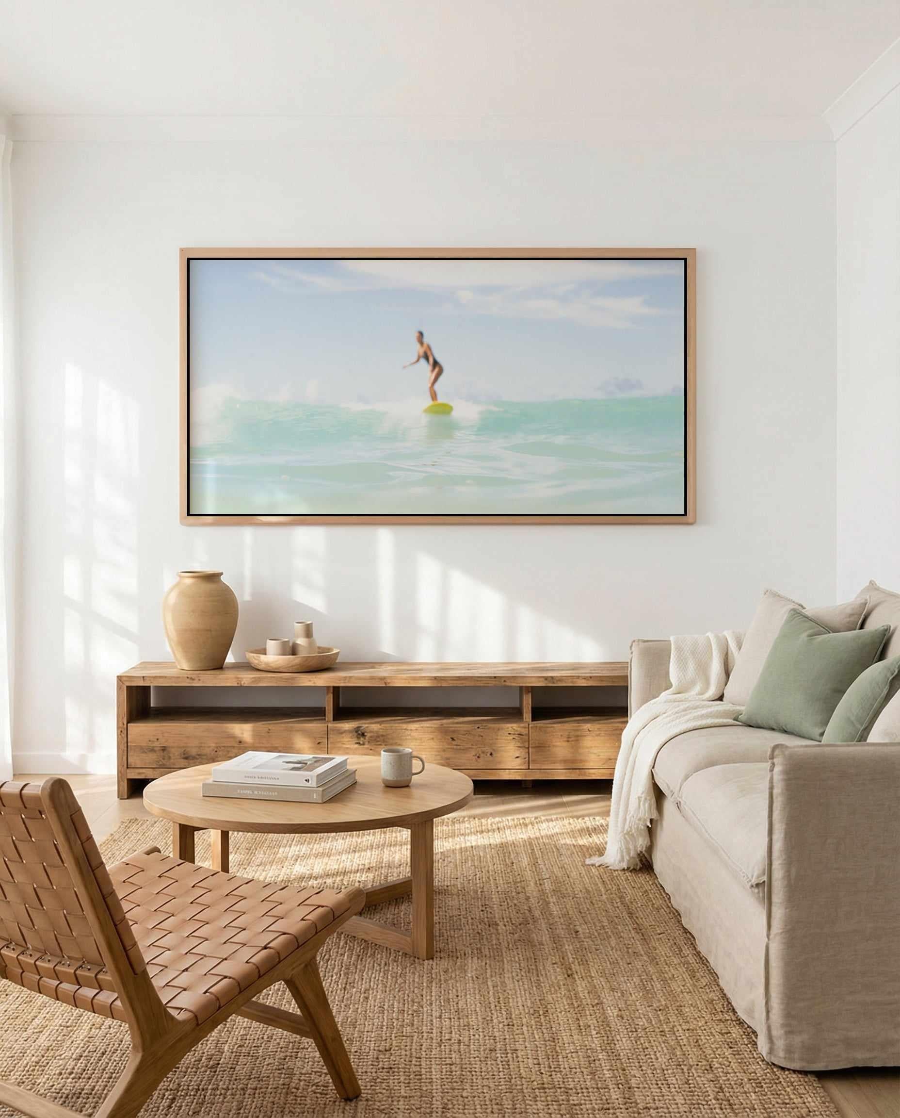 Surfer Girl, Waikiki Beach by Michael Geercke | Panoramic Canvas Art Print from Olive et Oriel where you can shop wallpaper and artworks online