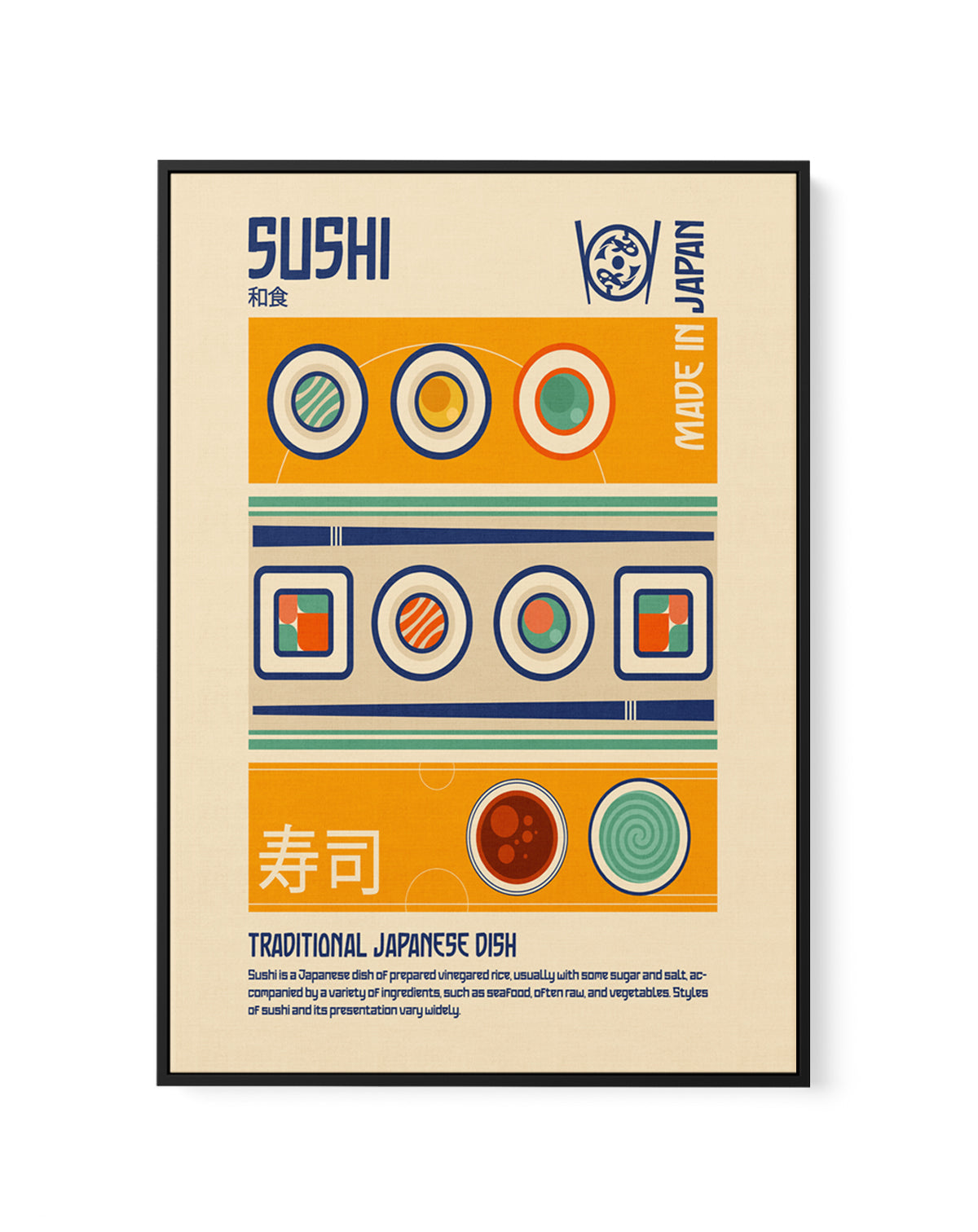 Sushi Japanese Food Print by Retrodome | Framed Canvas Art Print