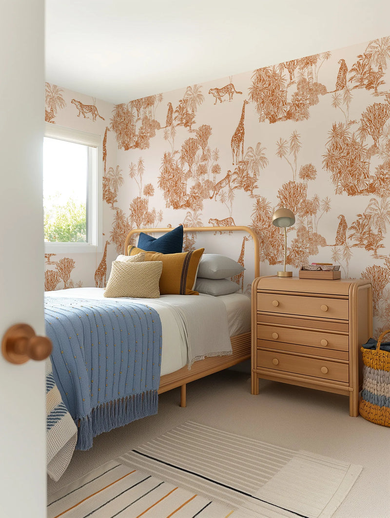 Safari in Terracotta Wallpaper from Olive et Oriel where you can shop wallpaper and artworks online