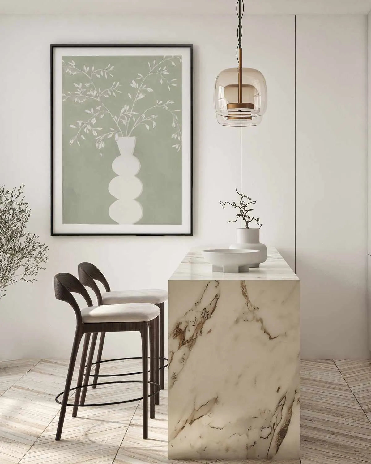 Sage Vase I Art Print-PRINT-Order sage mint green framed abstract painting wall art prints online with Olive et Oriel Australia