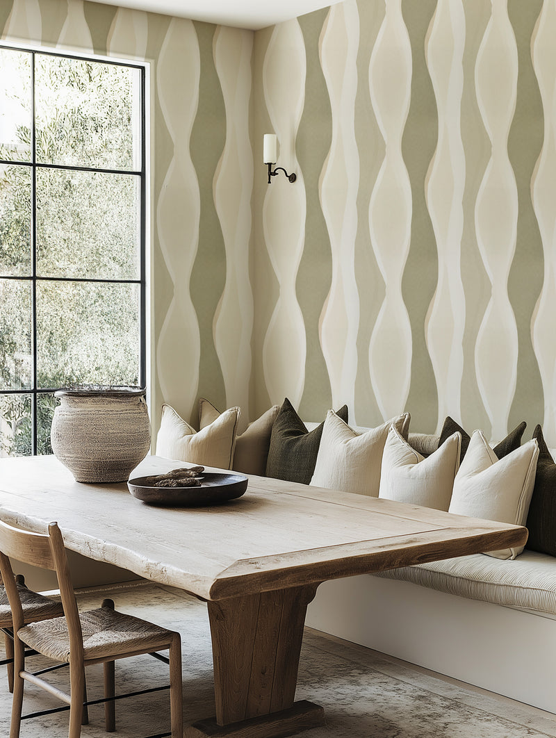 Sage Ripple in Sage Green Wallpaper from Olive et Oriel where you can shop wallpaper and artworks online