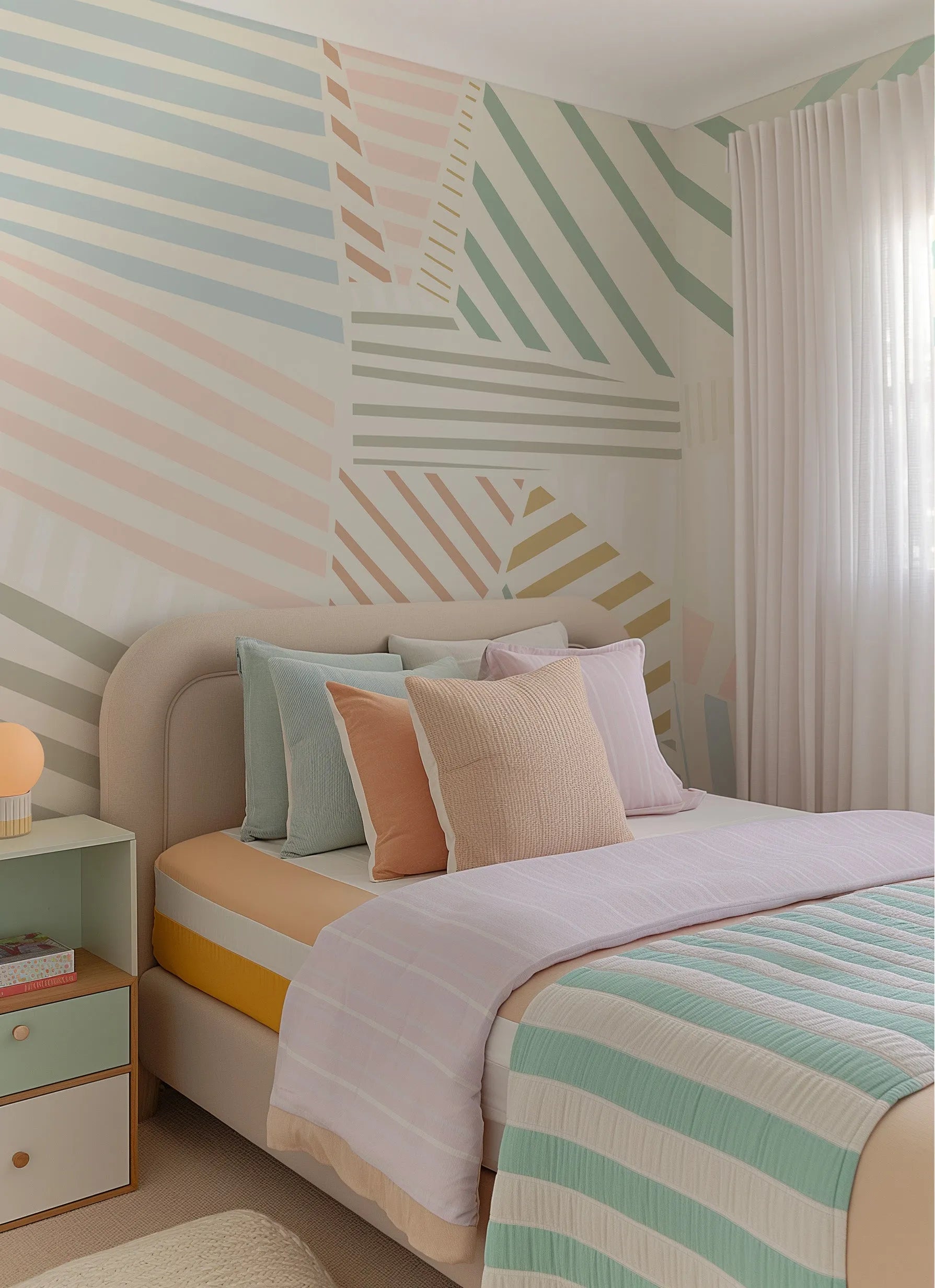 Sage's Striped Wallpaper Mural from Olive et Oriel where you can shop wallpaper and artworks online