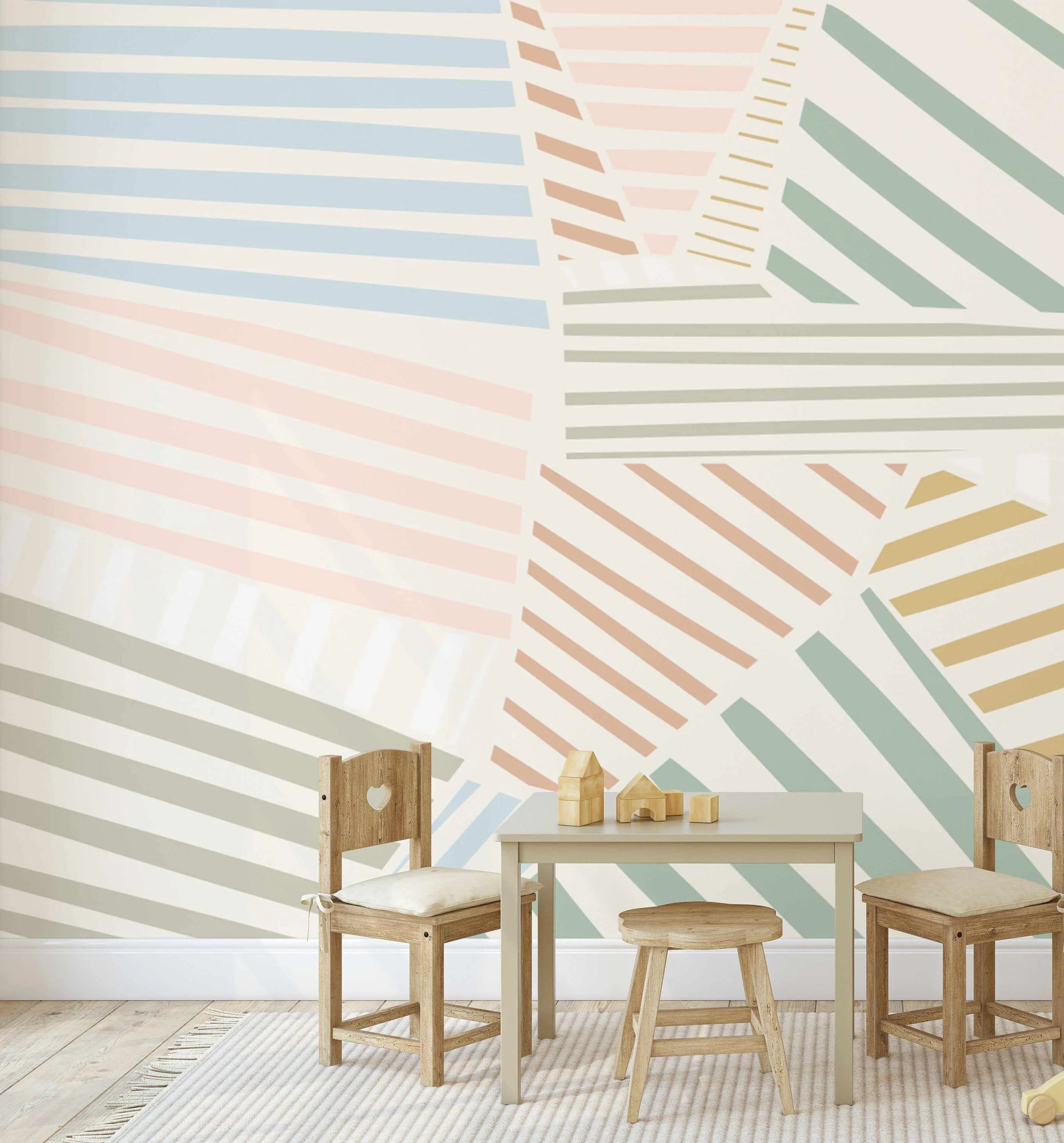 Sage's Striped Wallpaper Mural-Wallpaper-Buy Kids Removable Wallpaper Online Our Custom Made Children√¢‚Ç¨‚Ñ¢s Wallpapers Are A Fun Way To Decorate And Enhance Boys Bedroom Decor And Girls Bedrooms They Are An Amazing Addition To Your Kids Bedroom Walls Our Collection of Kids Wallpaper Is Sure To Transform Your Kids Rooms Interior Style From Pink Wallpaper To Dinosaur Wallpaper Even Marble Wallpapers For Teen Boys Shop Peel And Stick Wallpaper Online Today With Olive et Oriel