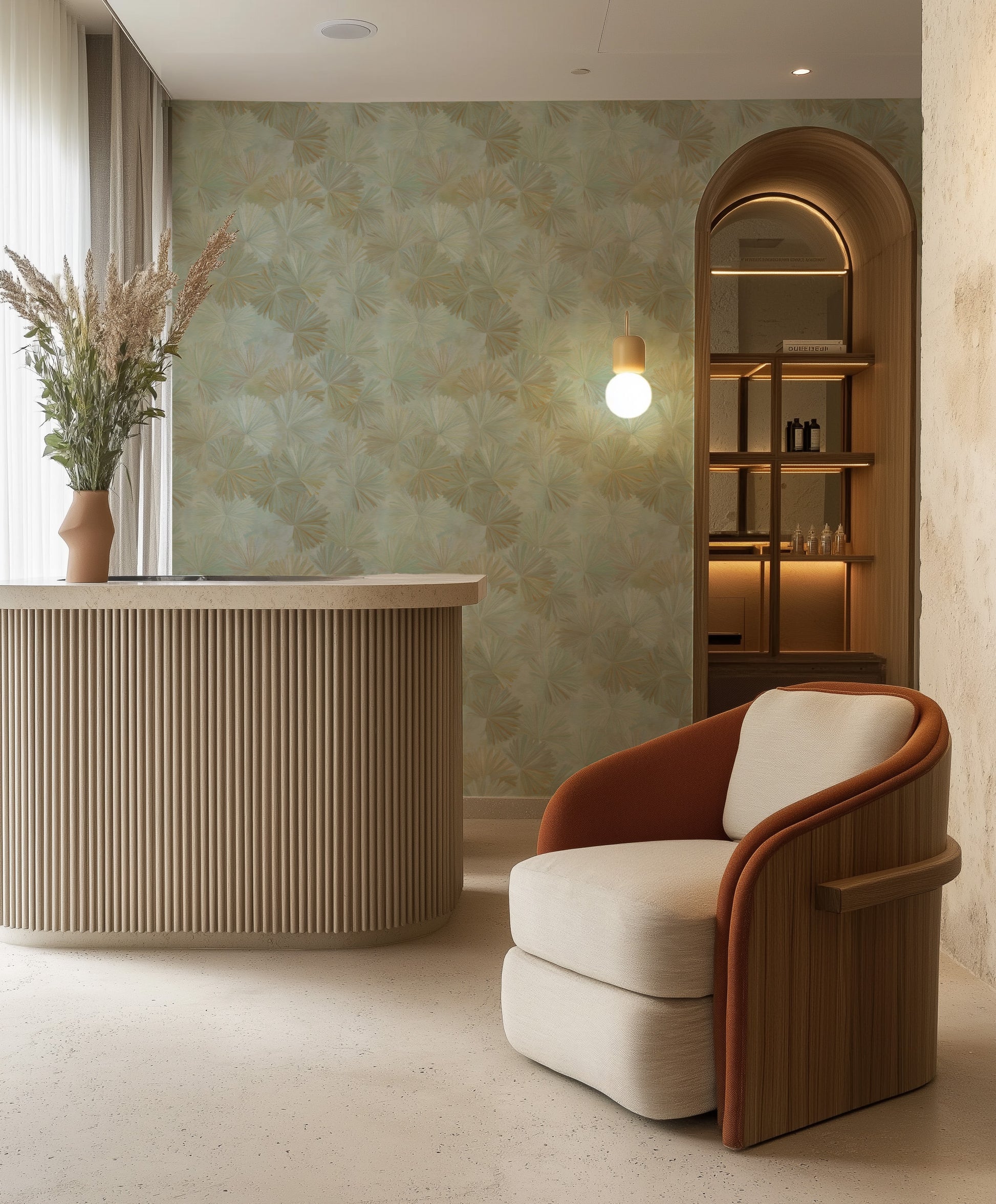 Sagewash Palm Commercial Vinyl Wallpaper from Olive et Oriel where you can shop wallpaper and artworks online