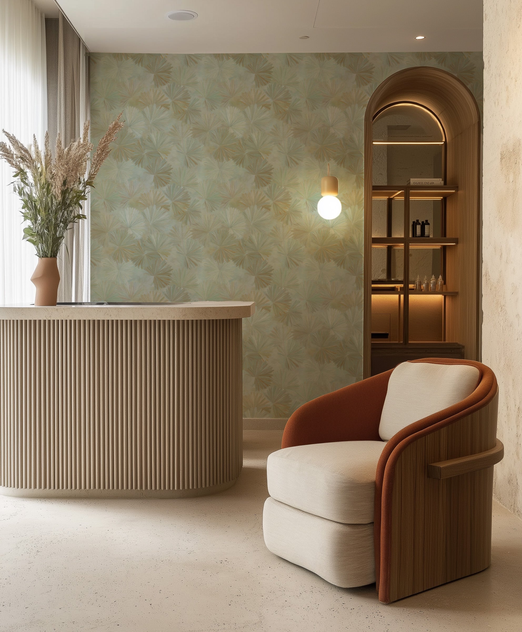 Sagewash Palm Commercial Vinyl Wallpaper from Olive et Oriel where you can shop wallpaper and artworks online