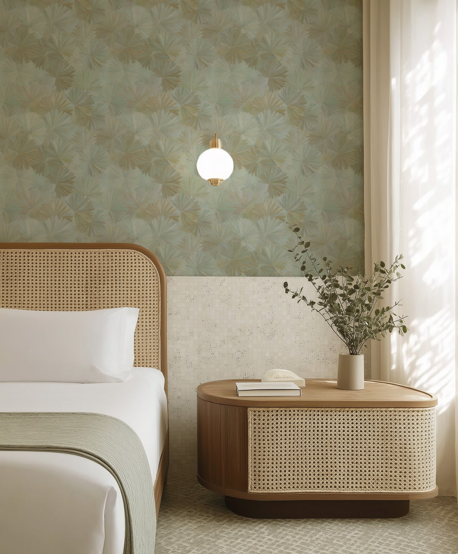 Sagewash Palm Commercial Vinyl Wallpaper from Olive et Oriel where you can shop wallpaper and artworks online