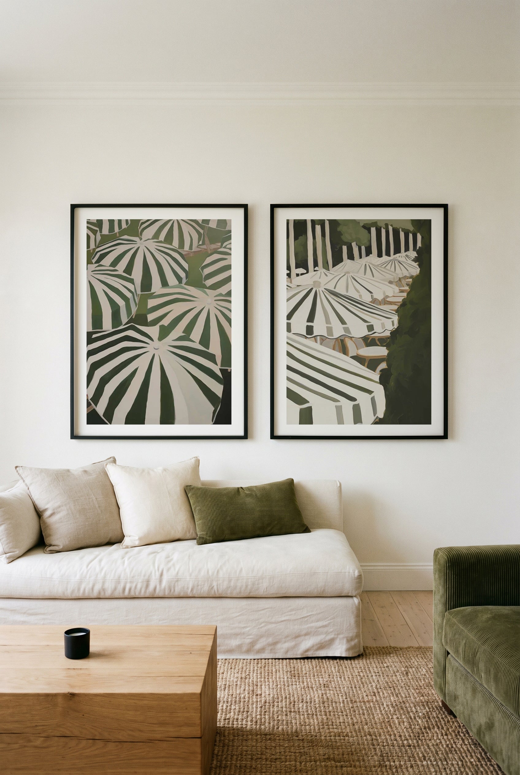 Saint Tropez Umbrellas I & II Art Print Set of 2 | Matching Wall Art