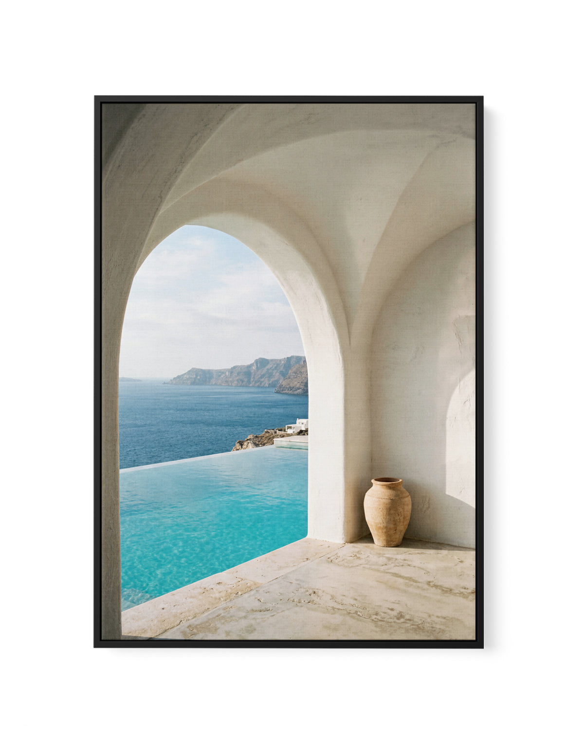 Santorini Azure Waters | Framed Canvas Art Print